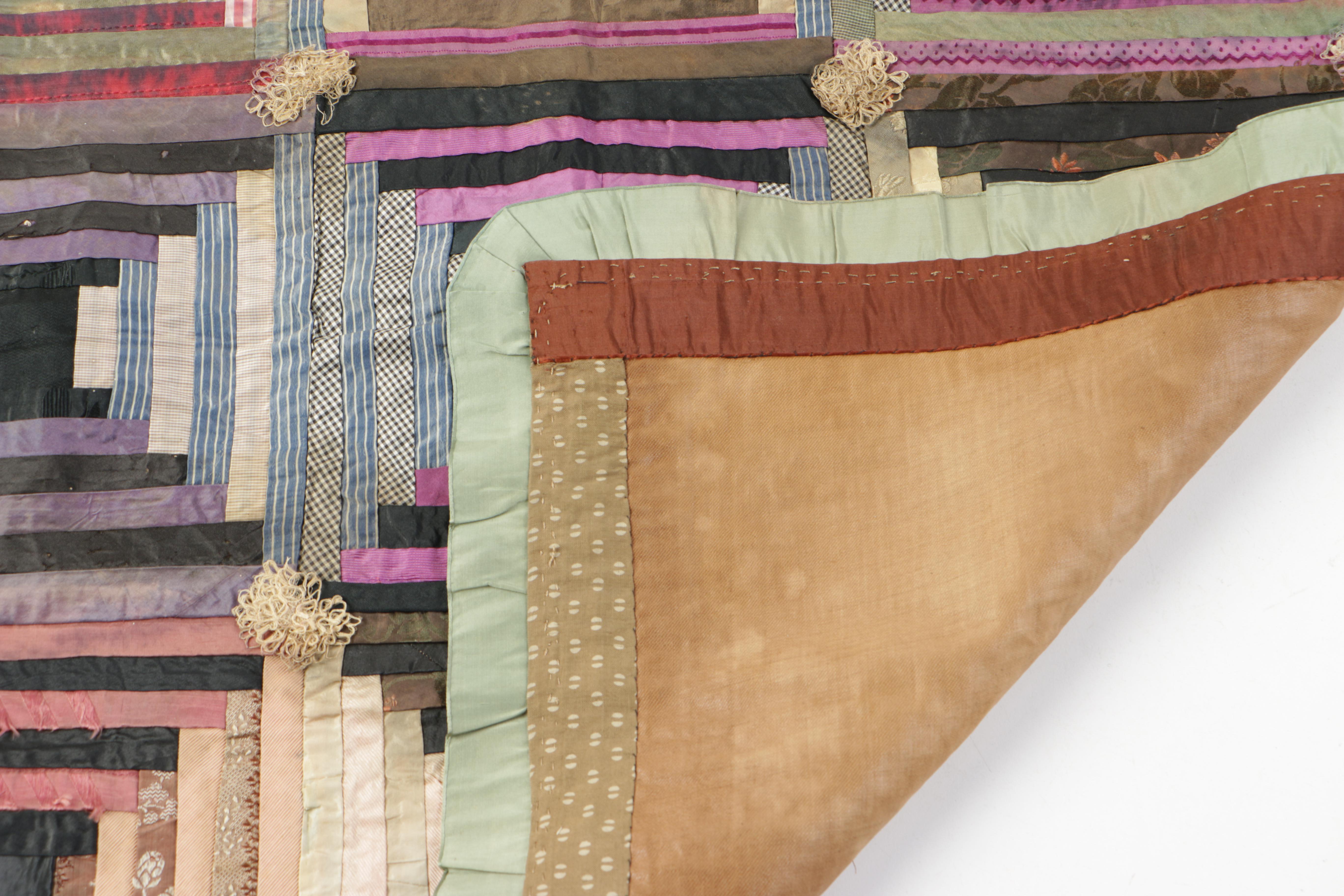 Vintage Textiles Including "Log Cabin" Lap Quilt Piece