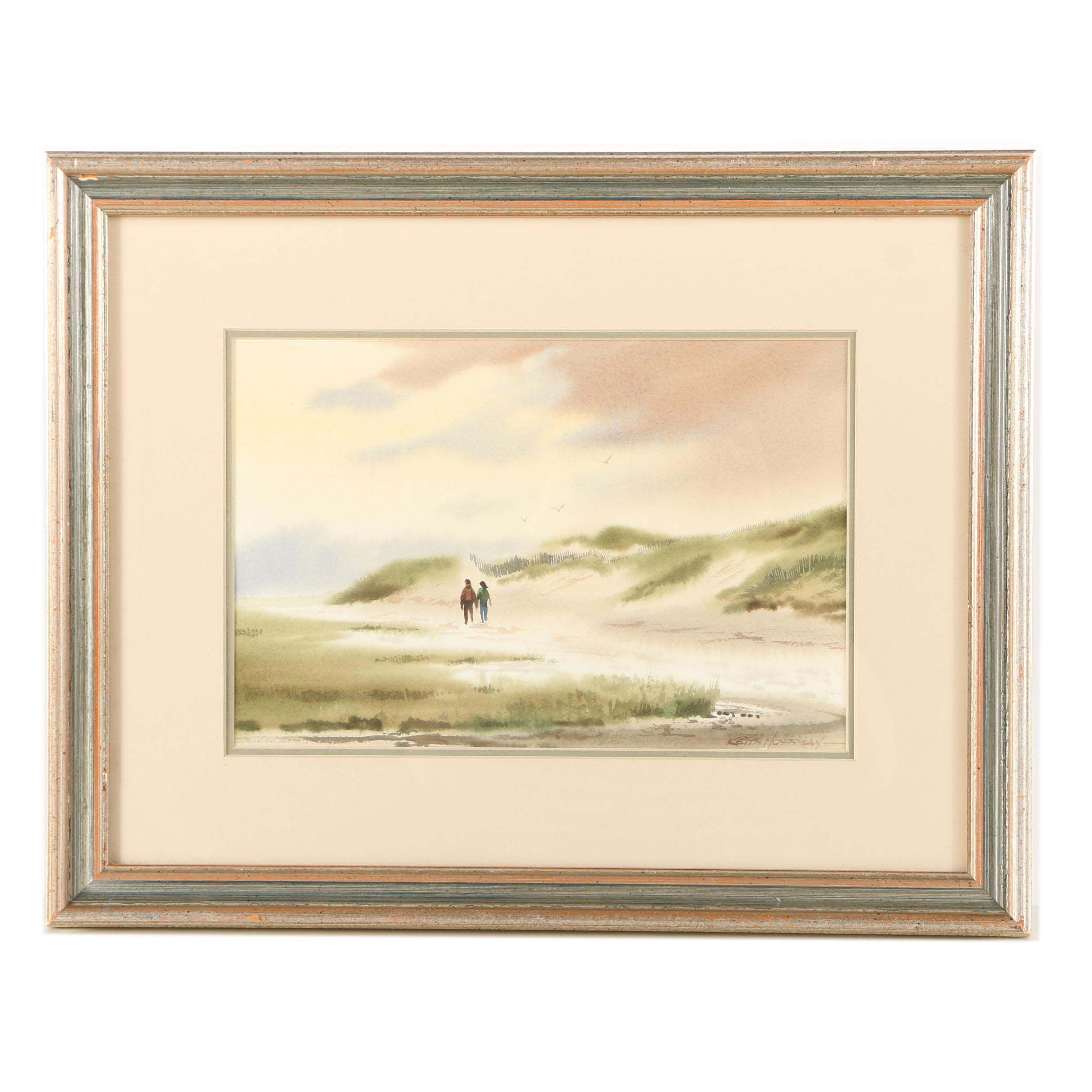 Keith Hoffman Watercolor on Paper "Beach Walkers"