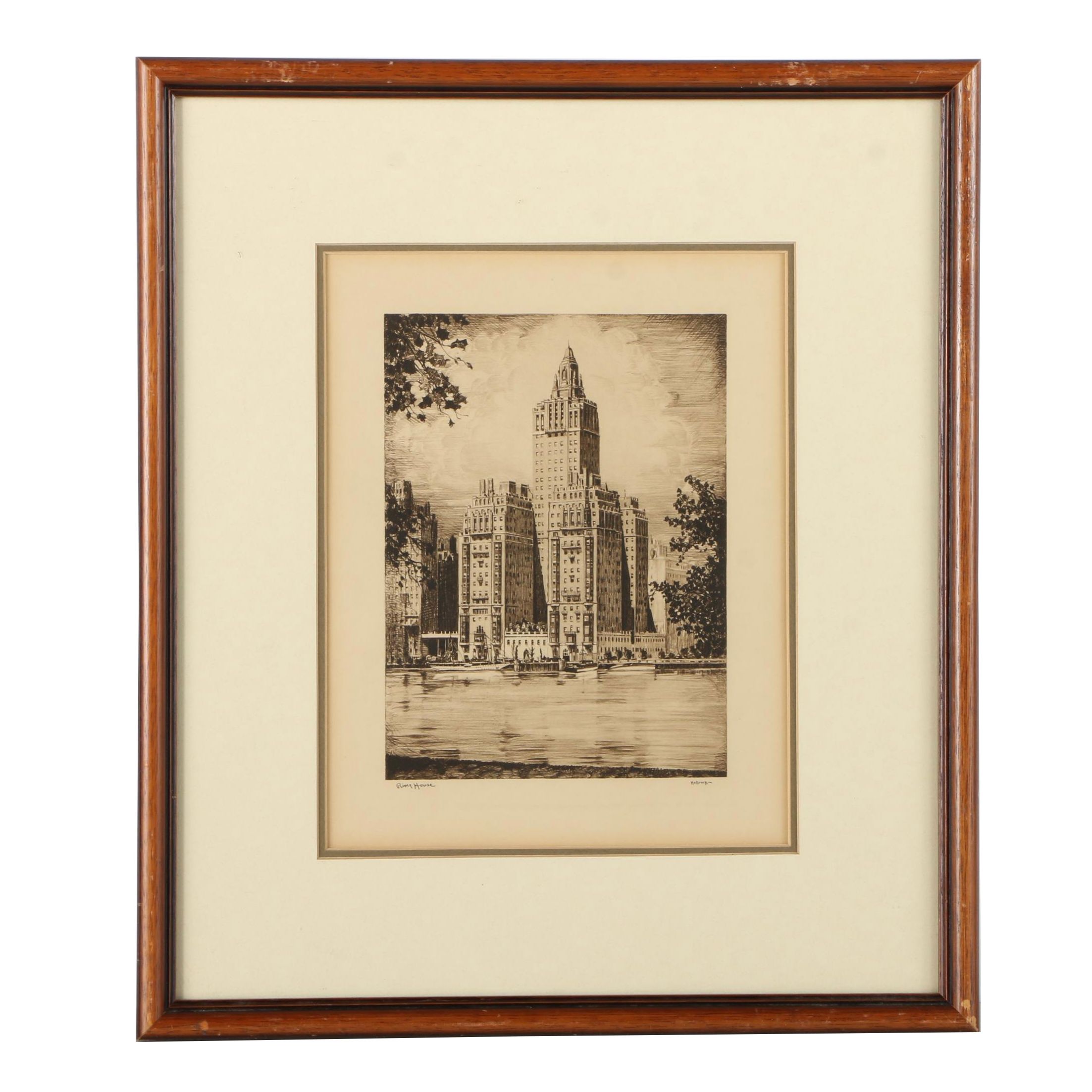 After George L. Hollrock Offset Lithographic Reproduction "River House"