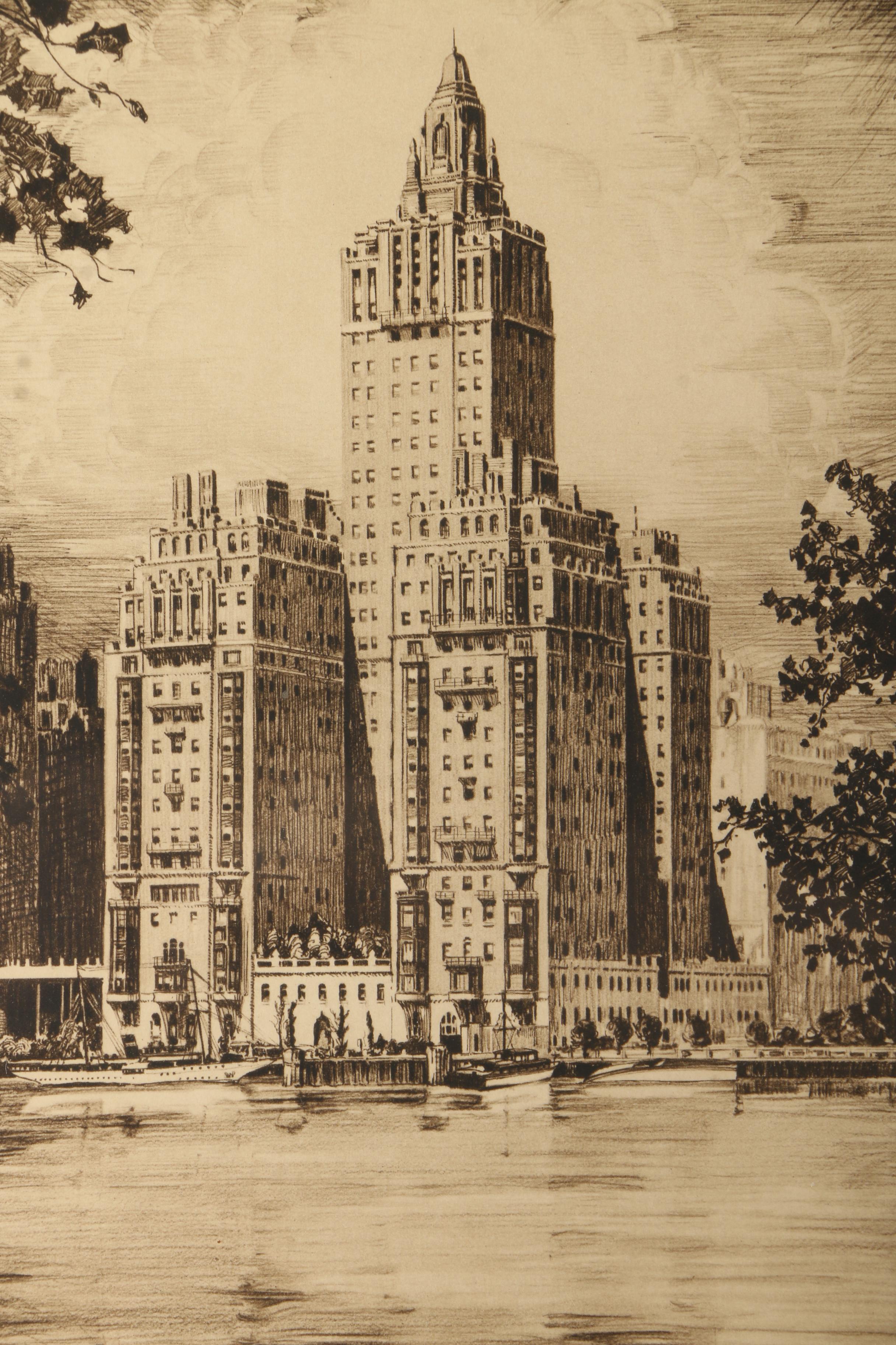 After George L. Hollrock Offset Lithographic Reproduction "River House"