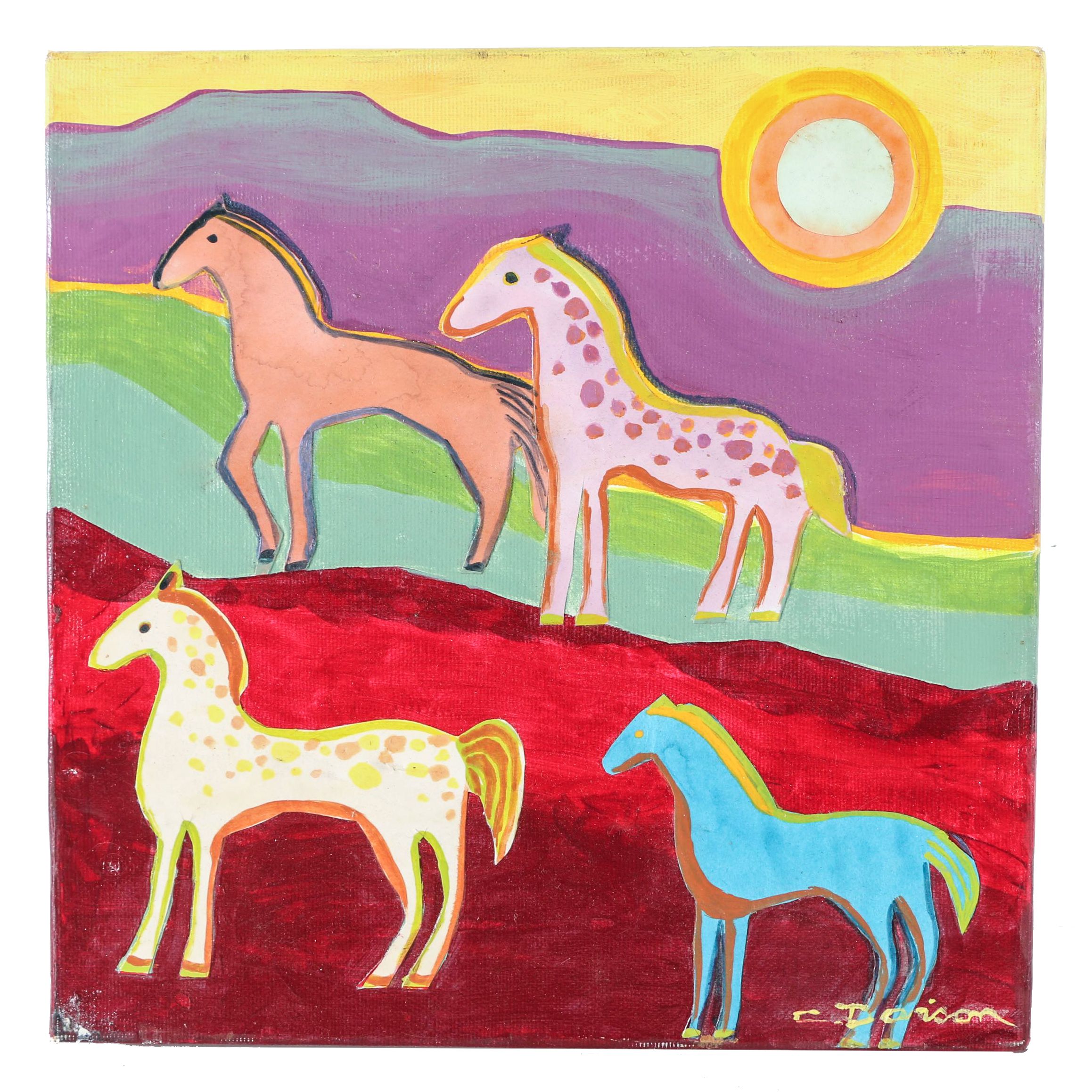 Charles Davison Mixed Media Artwork of Horses "Mountain Pass II"