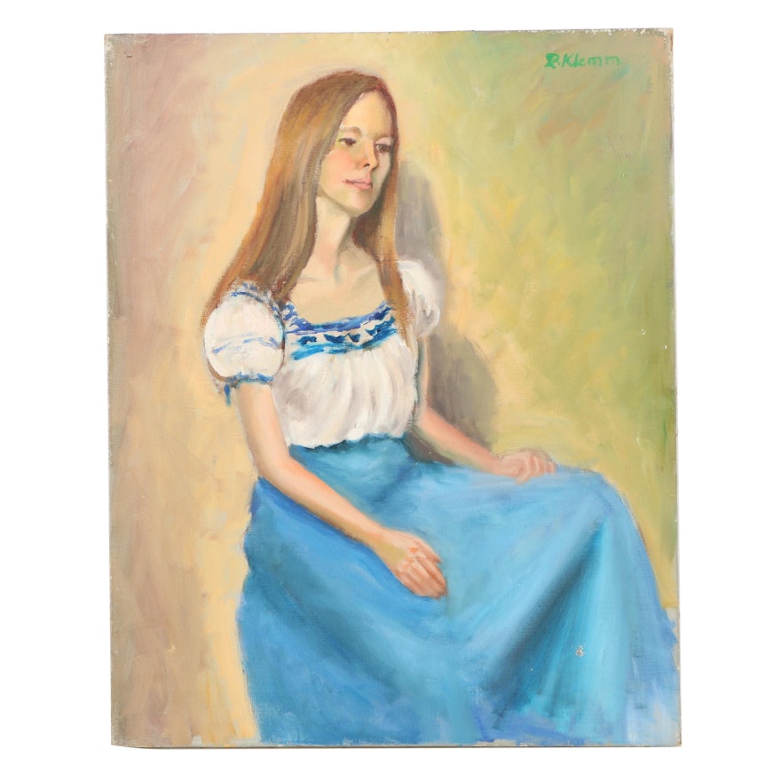 R. Klemm Oil Painting of Young Woman