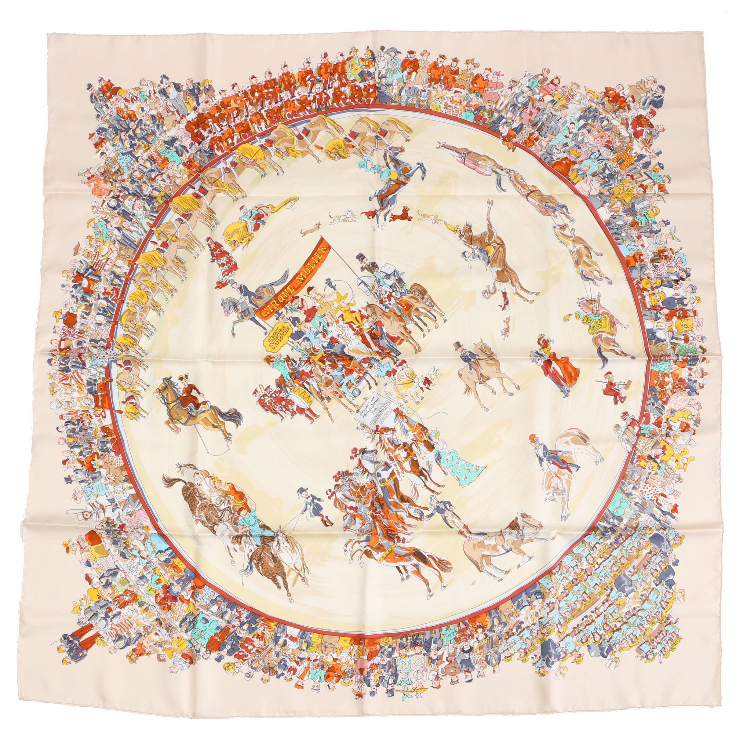 Vintage Hermès of Paris "Cirque Molier" by Philippe Dumas Silk Scarf