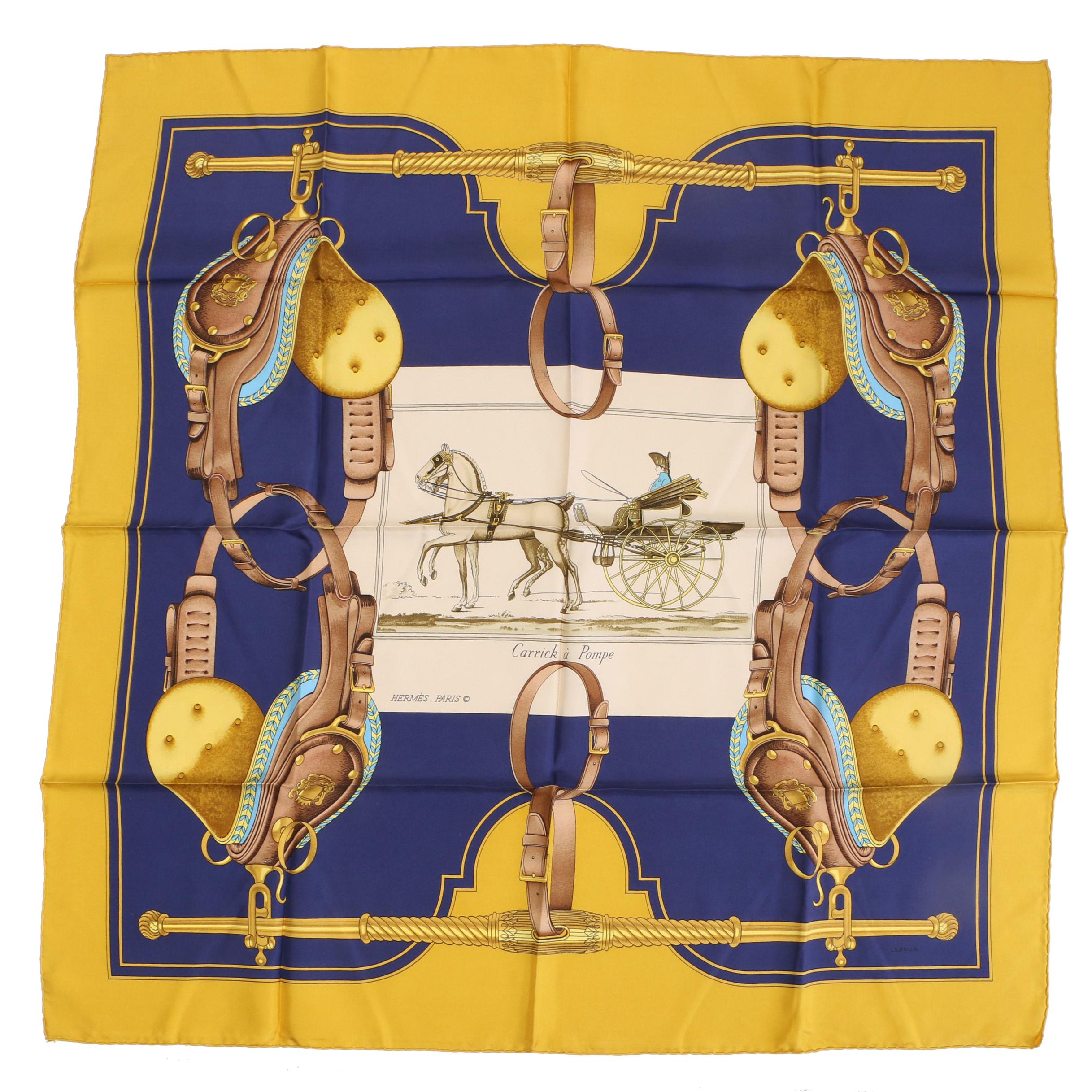 Vintage Hermès of Paris "Carrick a Pompe" by Phillipe Ledoux Silk Scarf