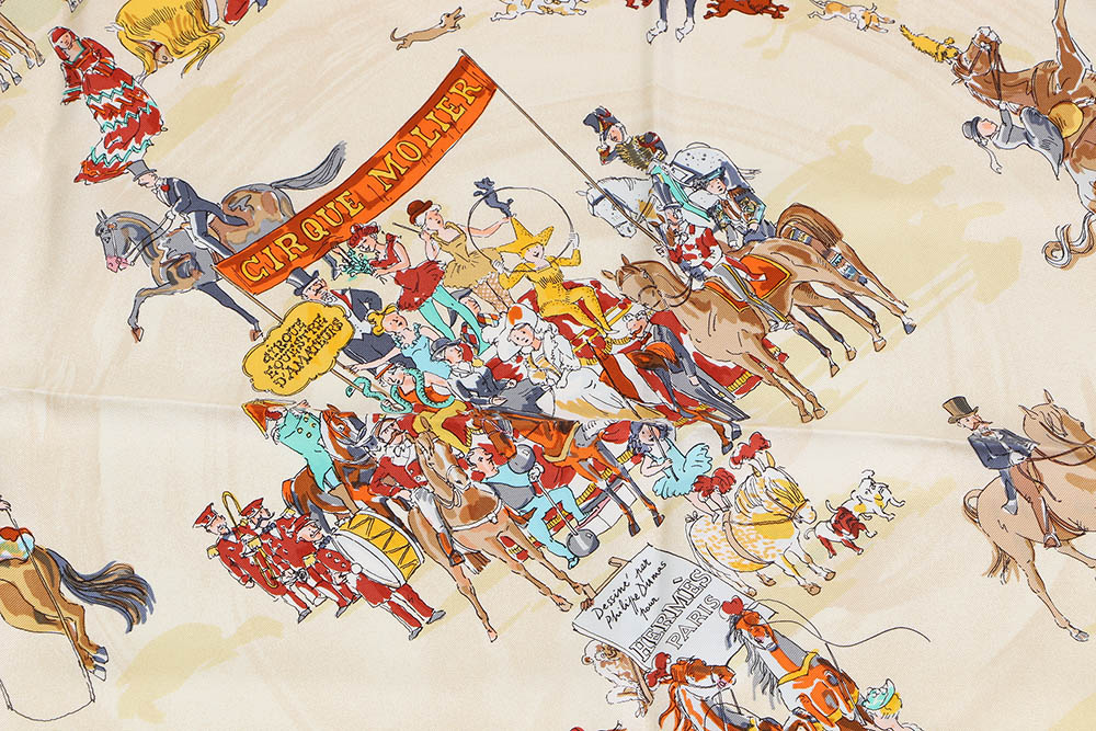 Vintage Hermès of Paris "Cirque Molier" by Philippe Dumas Silk Scarf