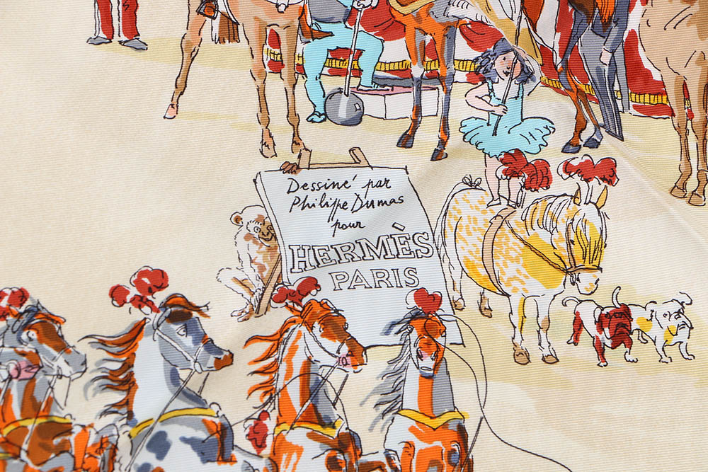 Vintage Hermès of Paris "Cirque Molier" by Philippe Dumas Silk Scarf