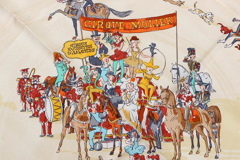 Vintage Hermès of Paris "Cirque Molier" by Philippe Dumas Silk Scarf