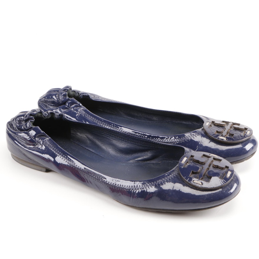 Tory Burch Navy Blue Leather Flats
