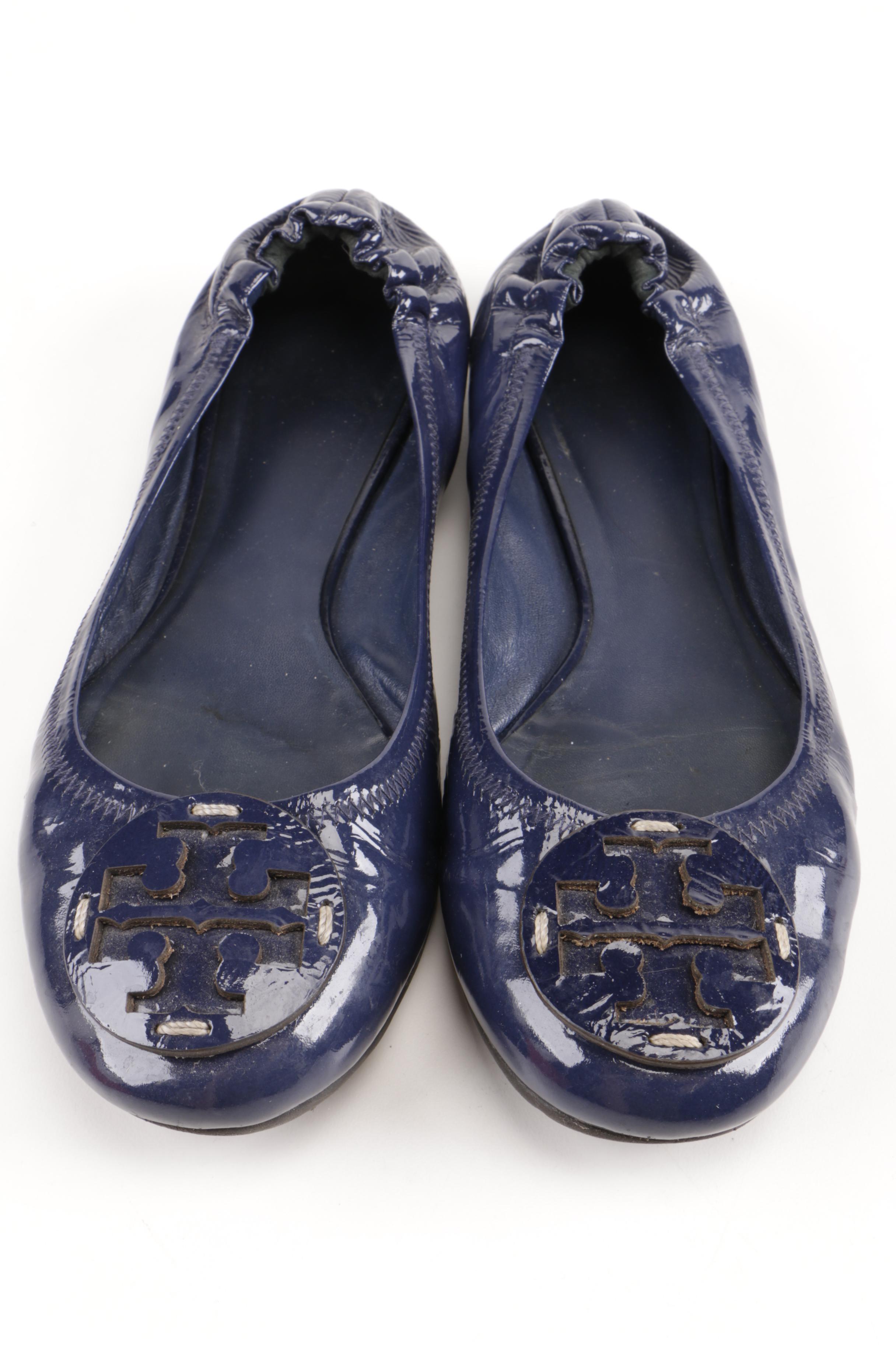 Tory Burch Navy Blue Leather Flats