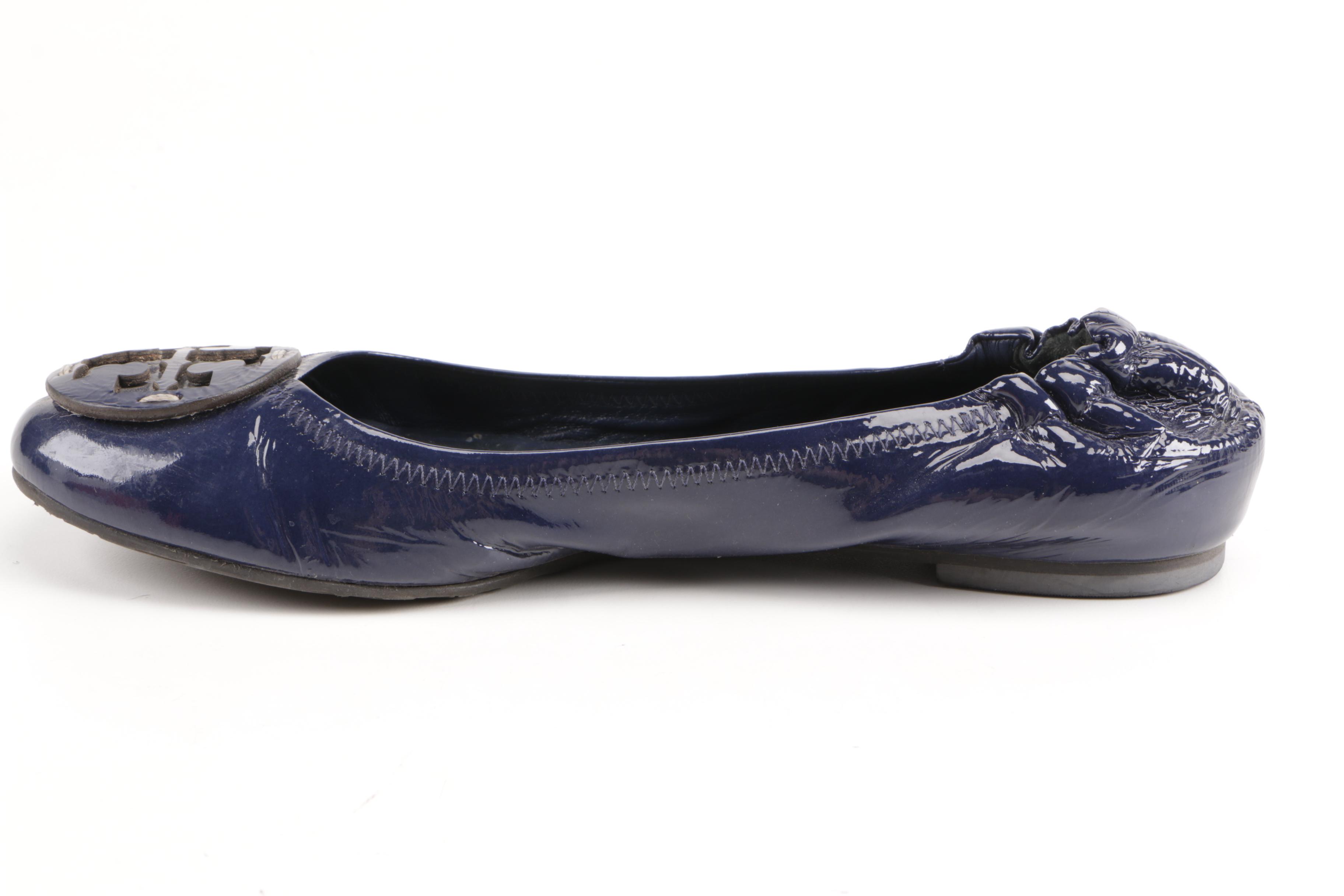 Tory Burch Navy Blue Leather Flats