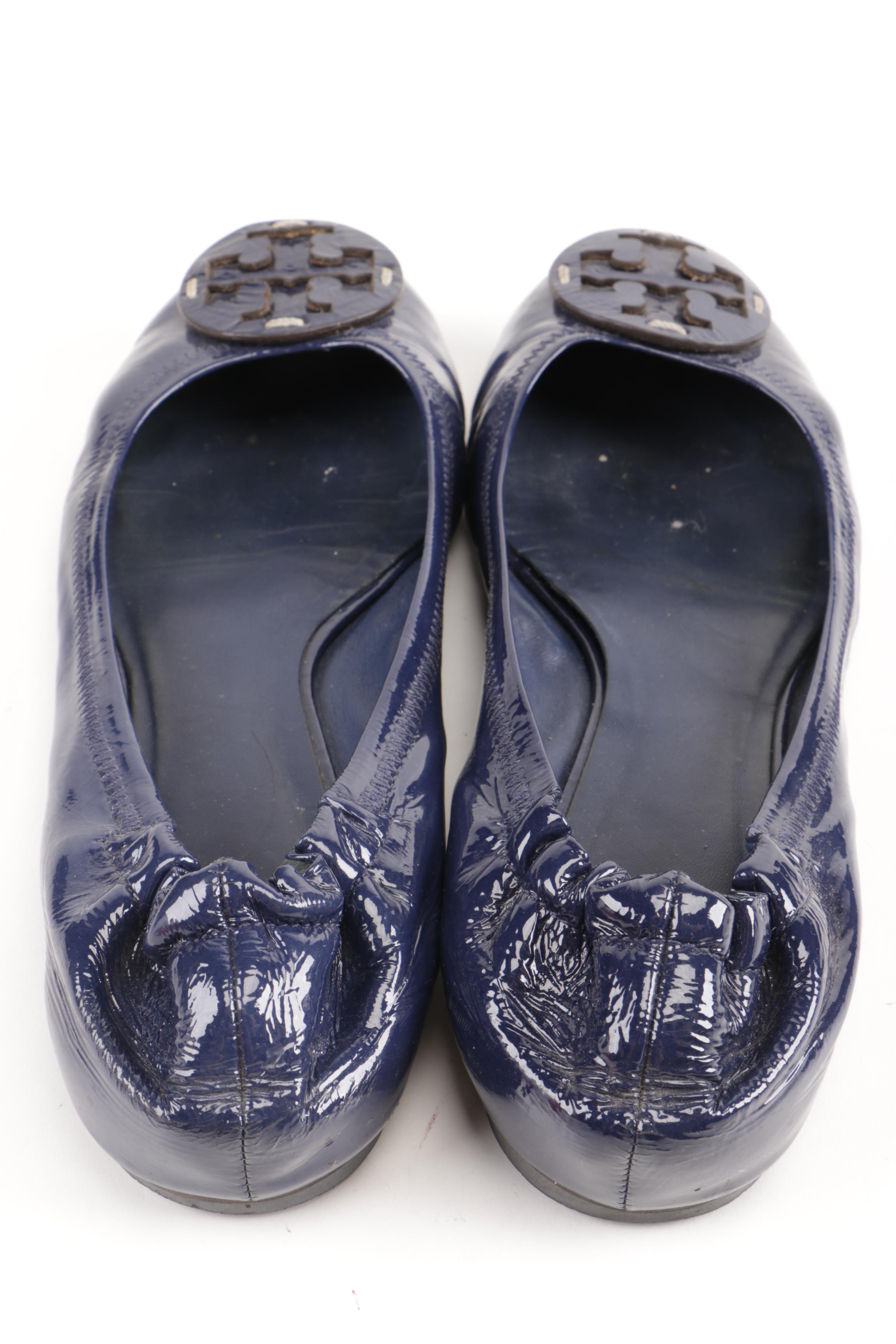 Tory Burch Navy Blue Leather Flats