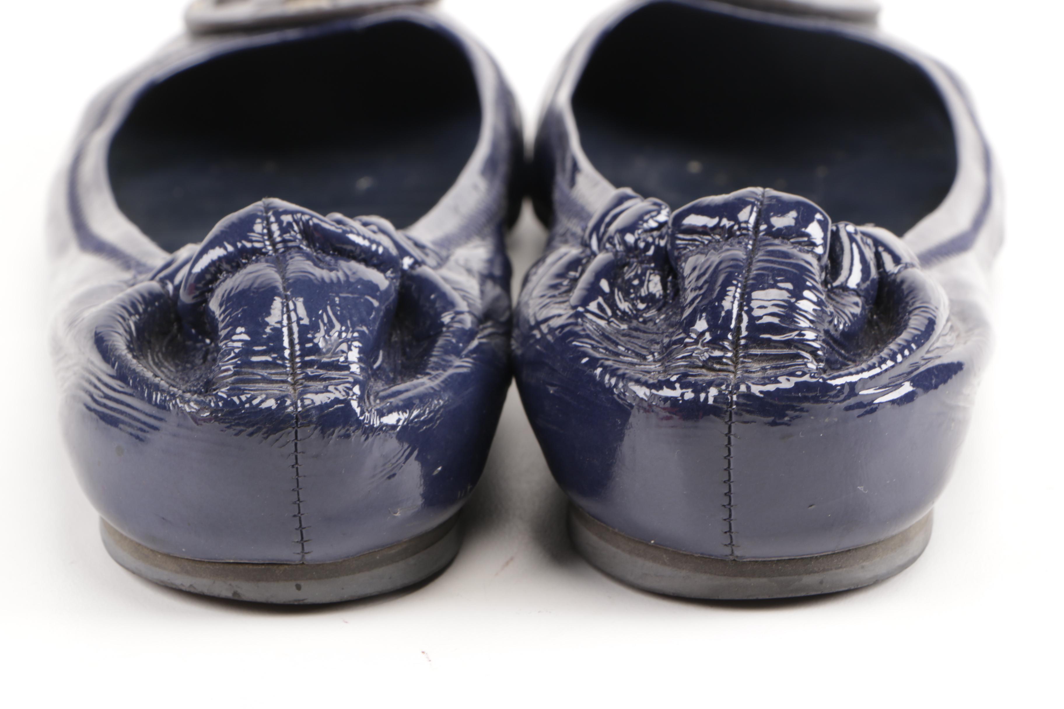 Tory Burch Navy Blue Leather Flats