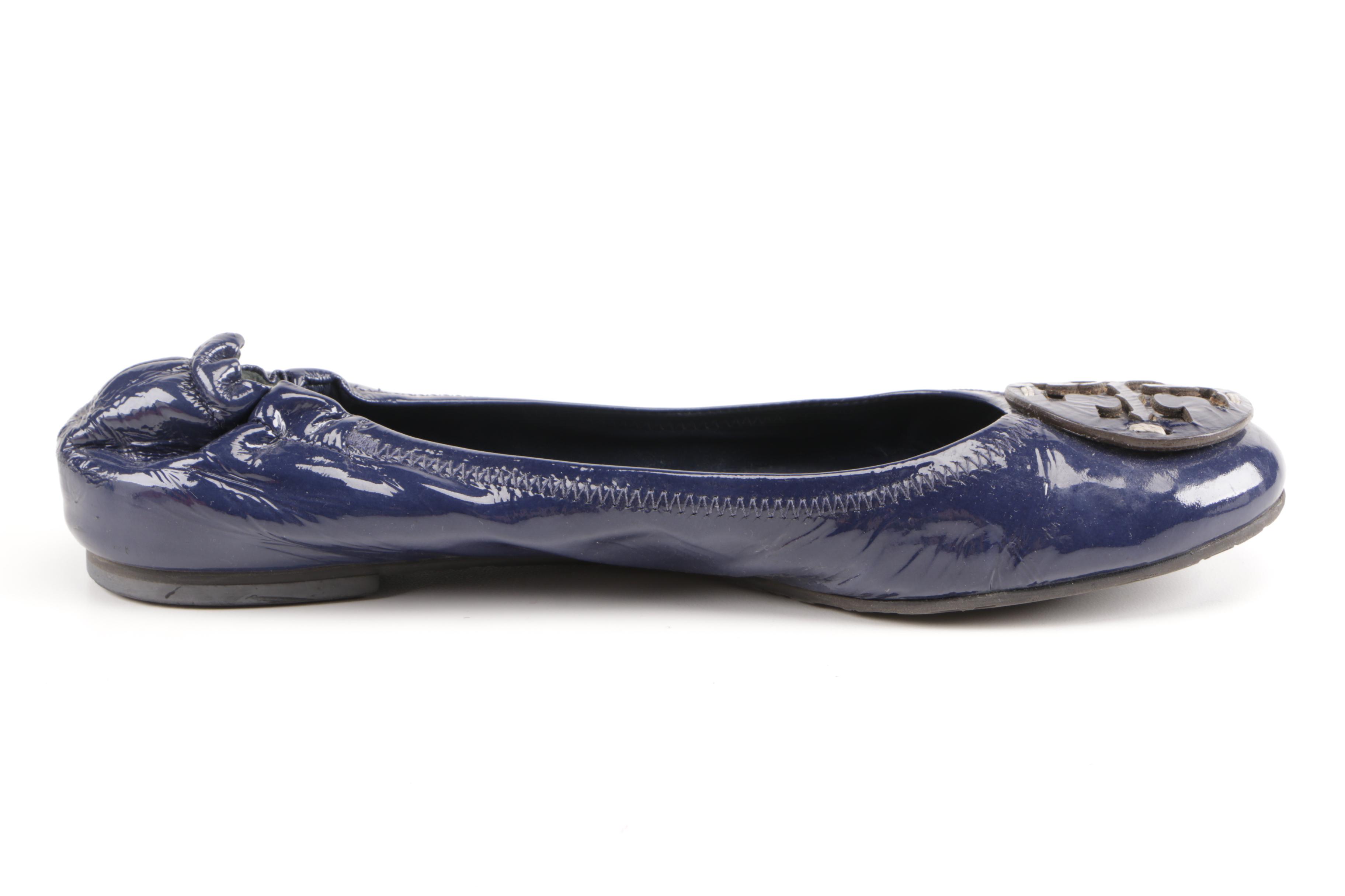 Tory Burch Navy Blue Leather Flats