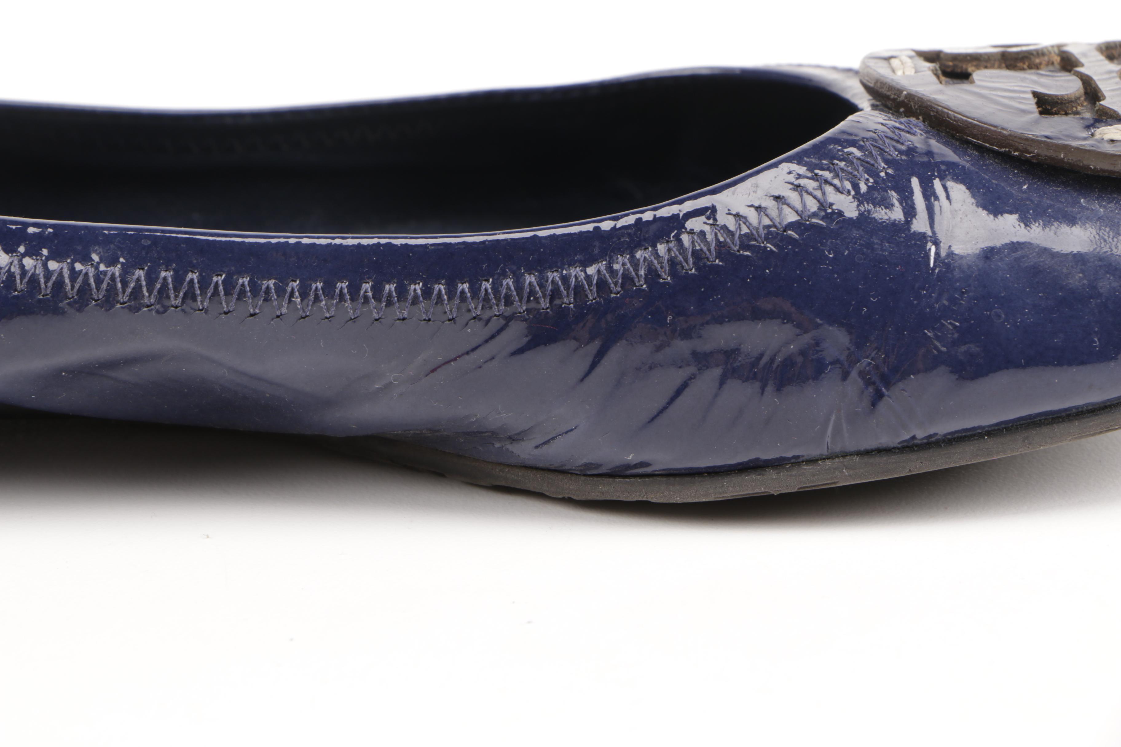 Tory Burch Navy Blue Leather Flats