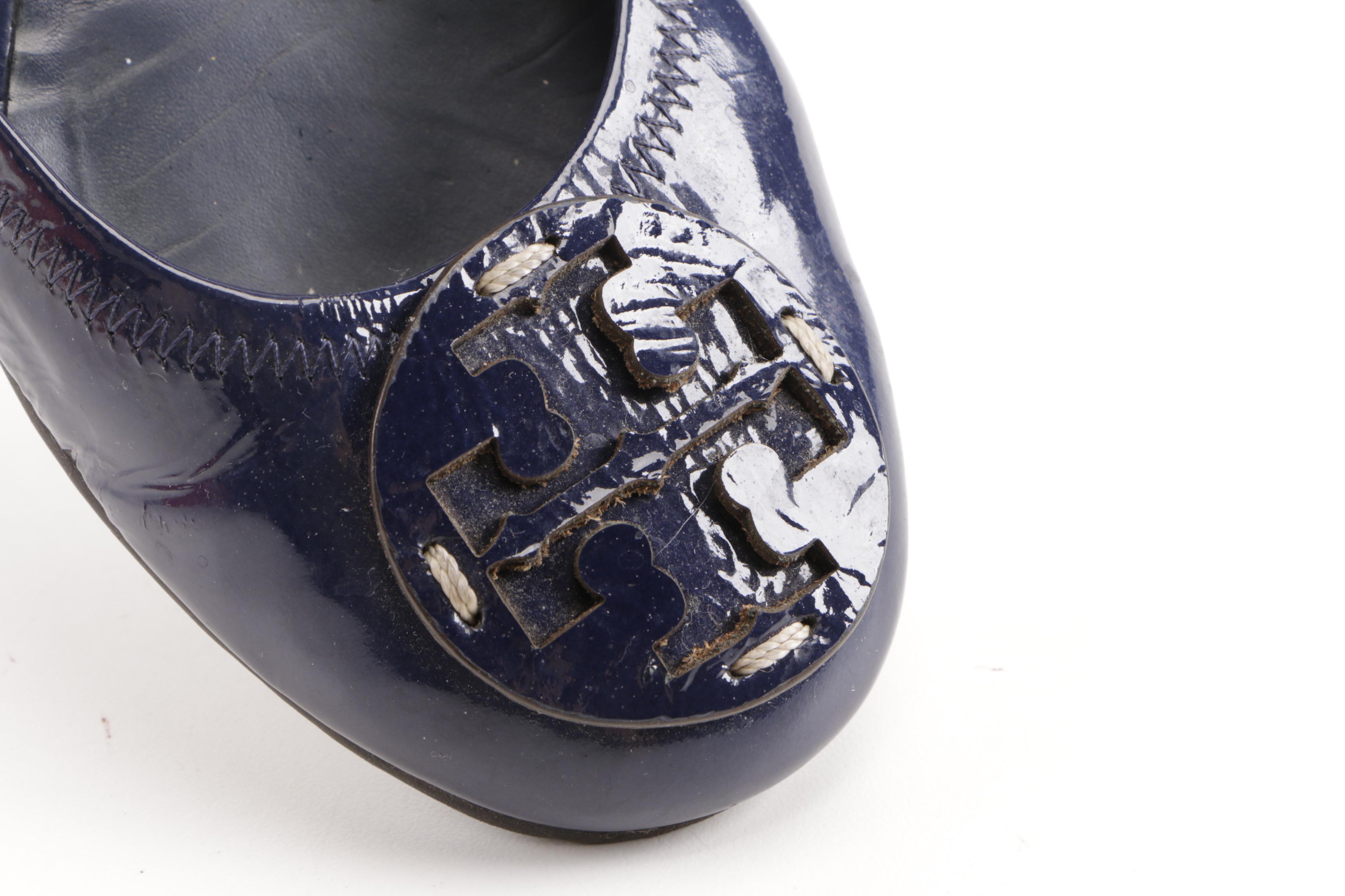 Tory Burch Navy Blue Leather Flats