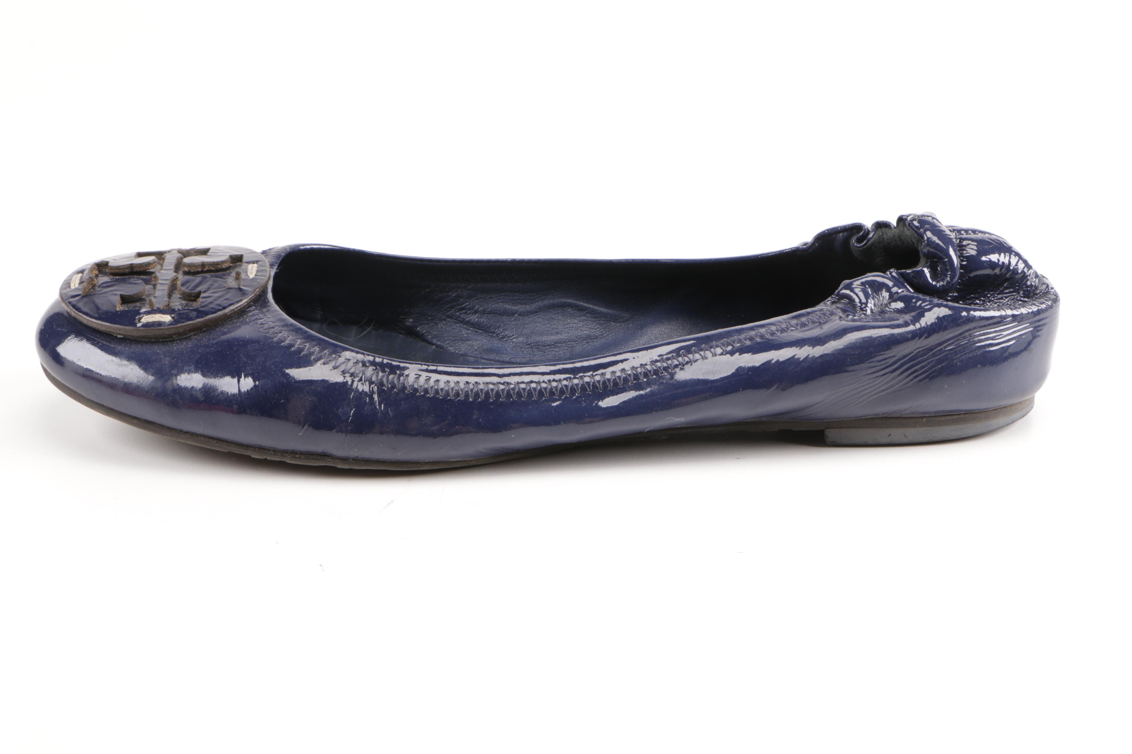 Tory Burch Navy Blue Leather Flats