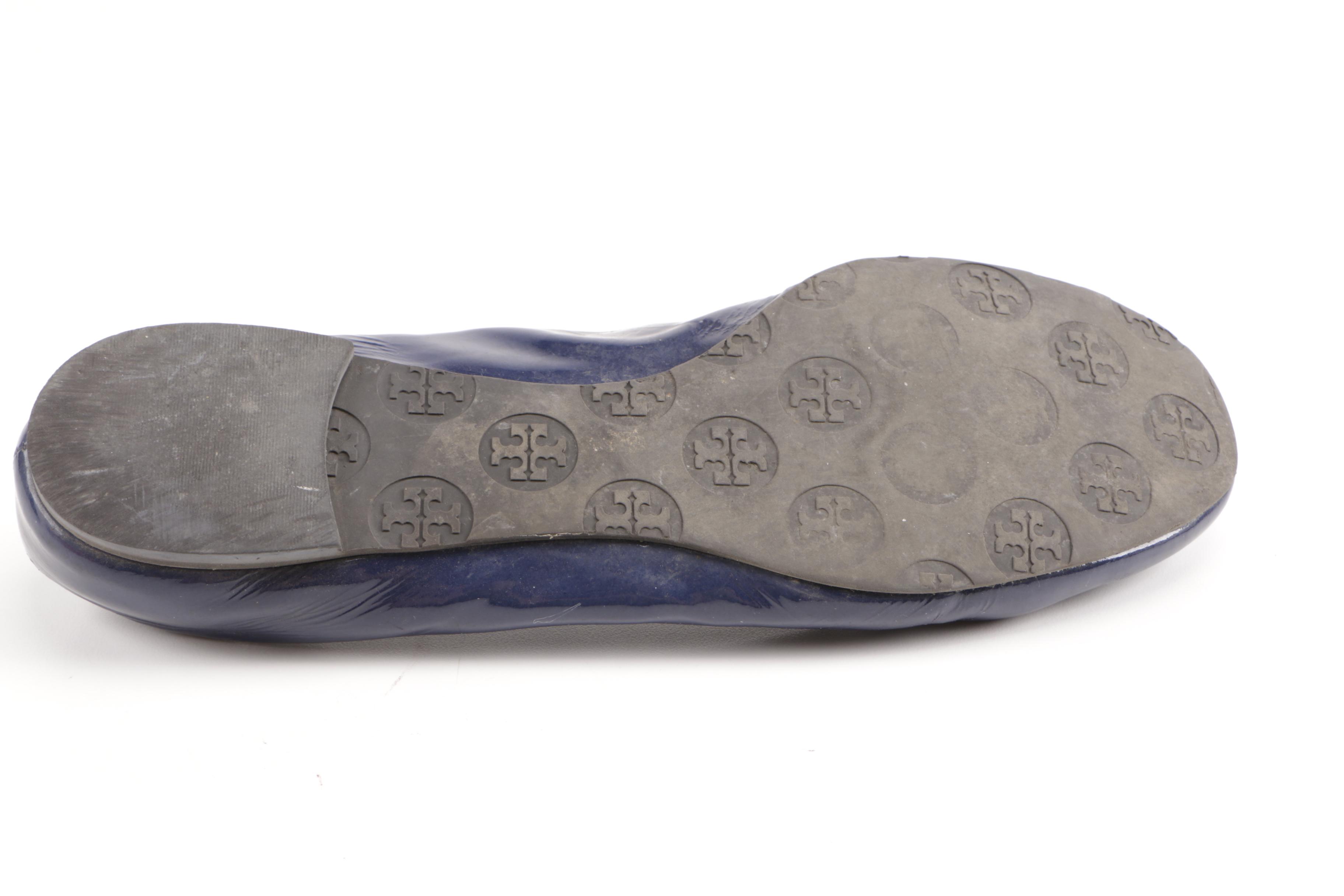 Tory Burch Navy Blue Leather Flats