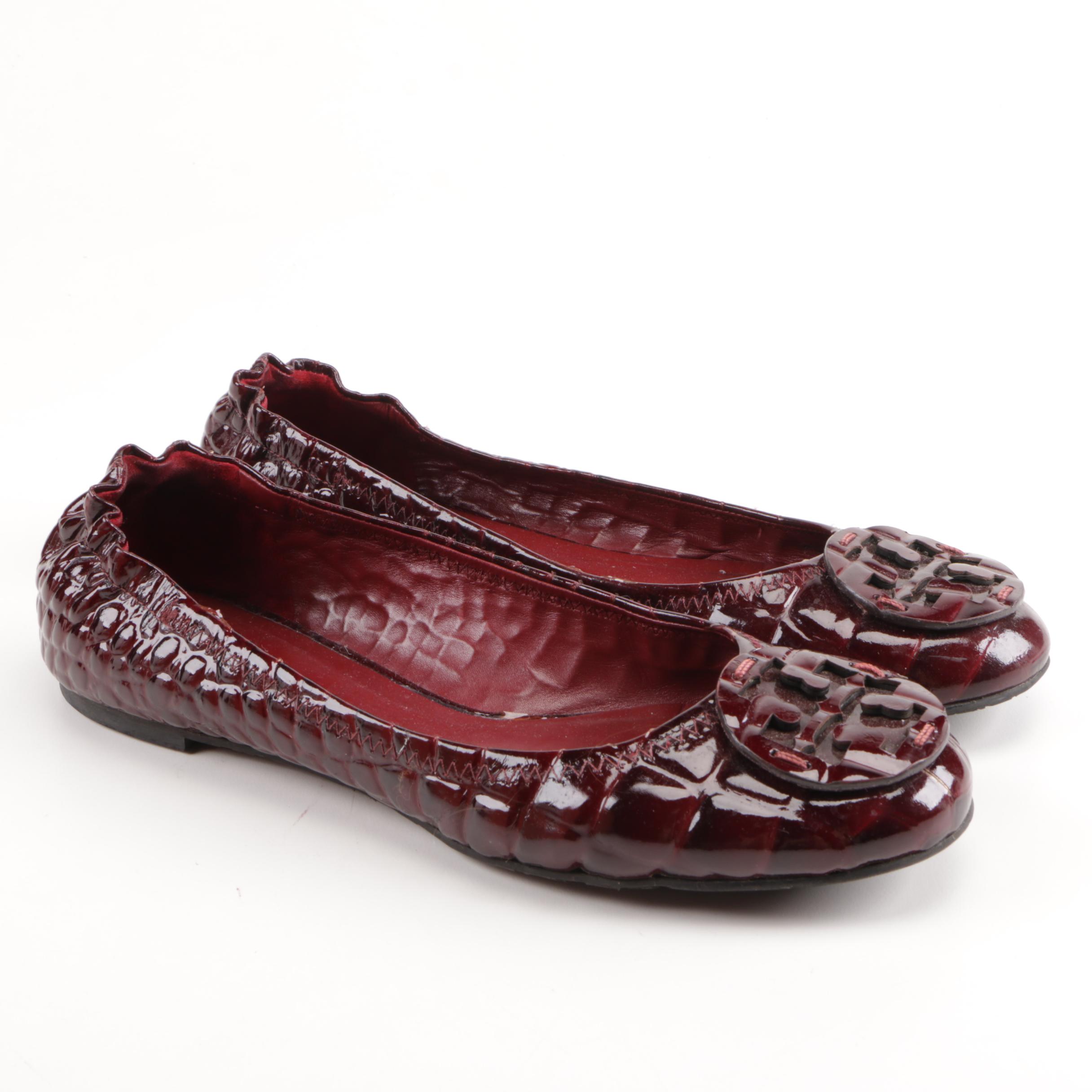 Tory Burch Red Embossed Leather Flats