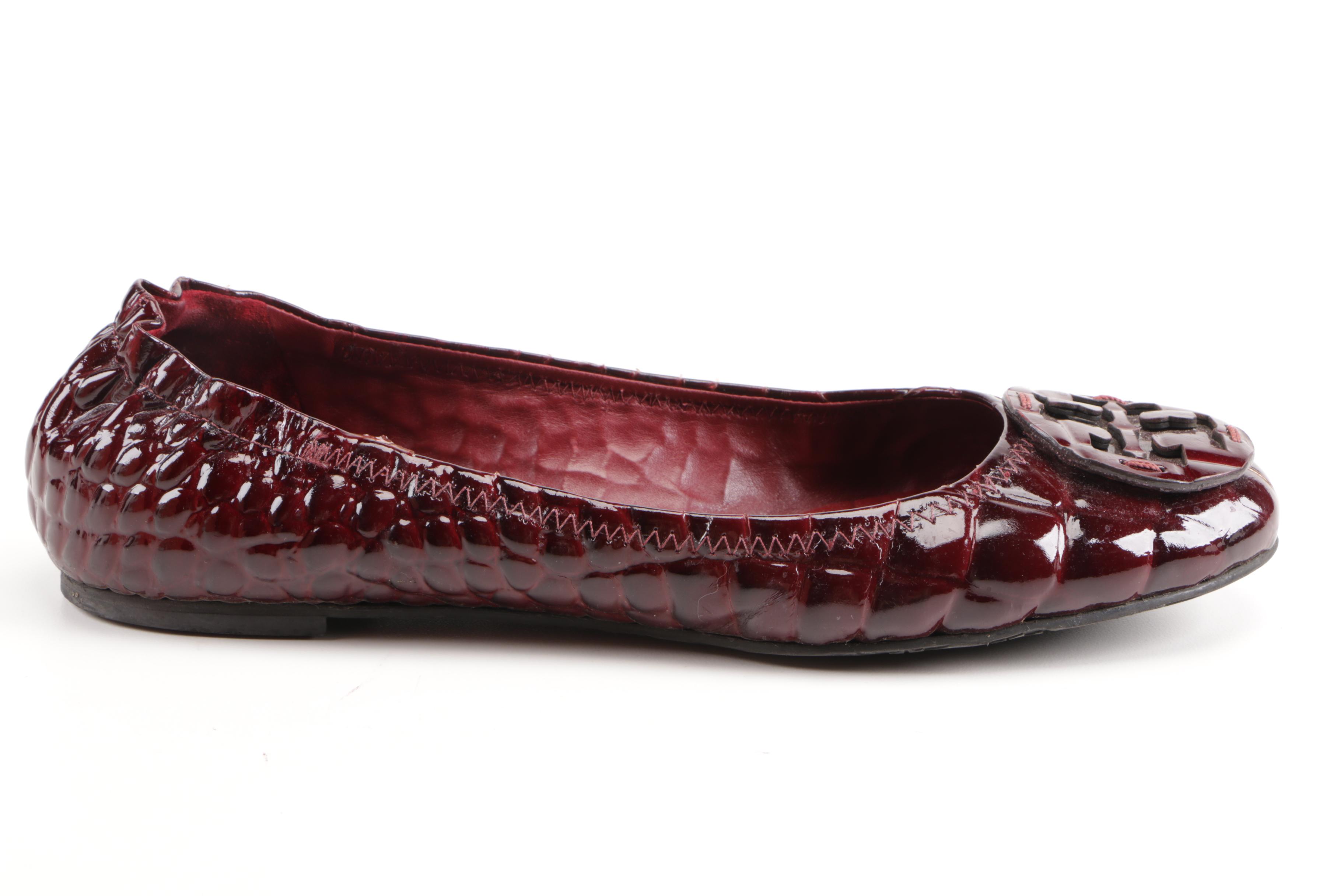 Tory Burch Red Embossed Leather Flats