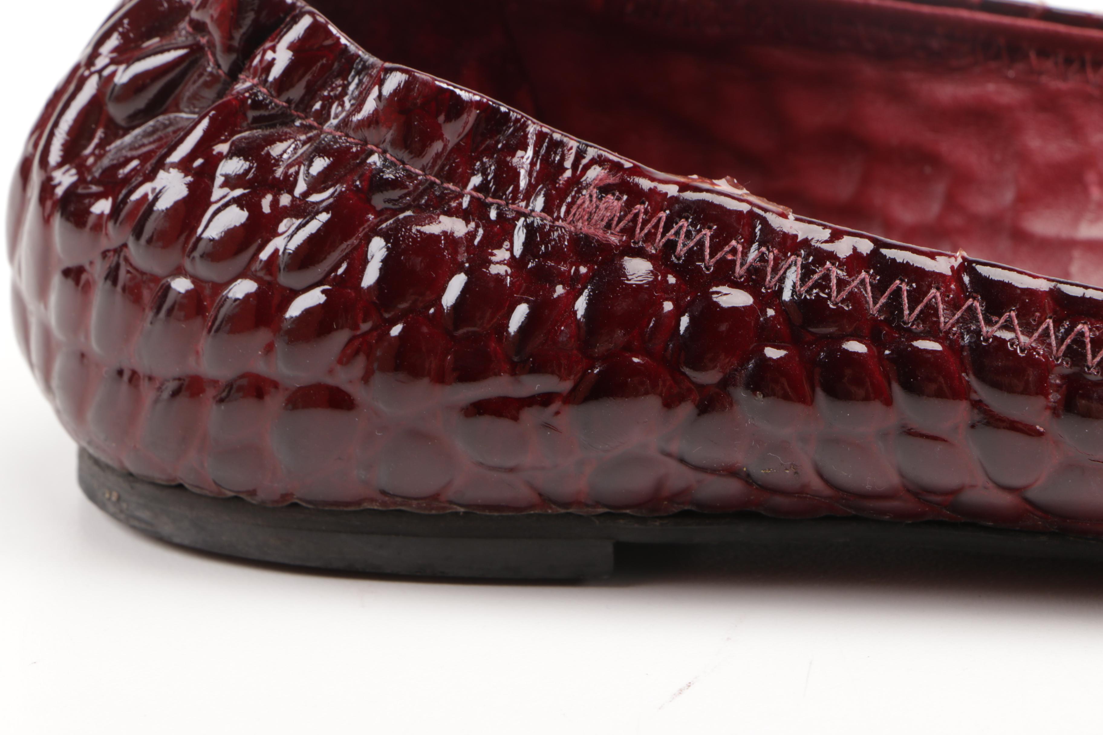 Tory Burch Red Embossed Leather Flats