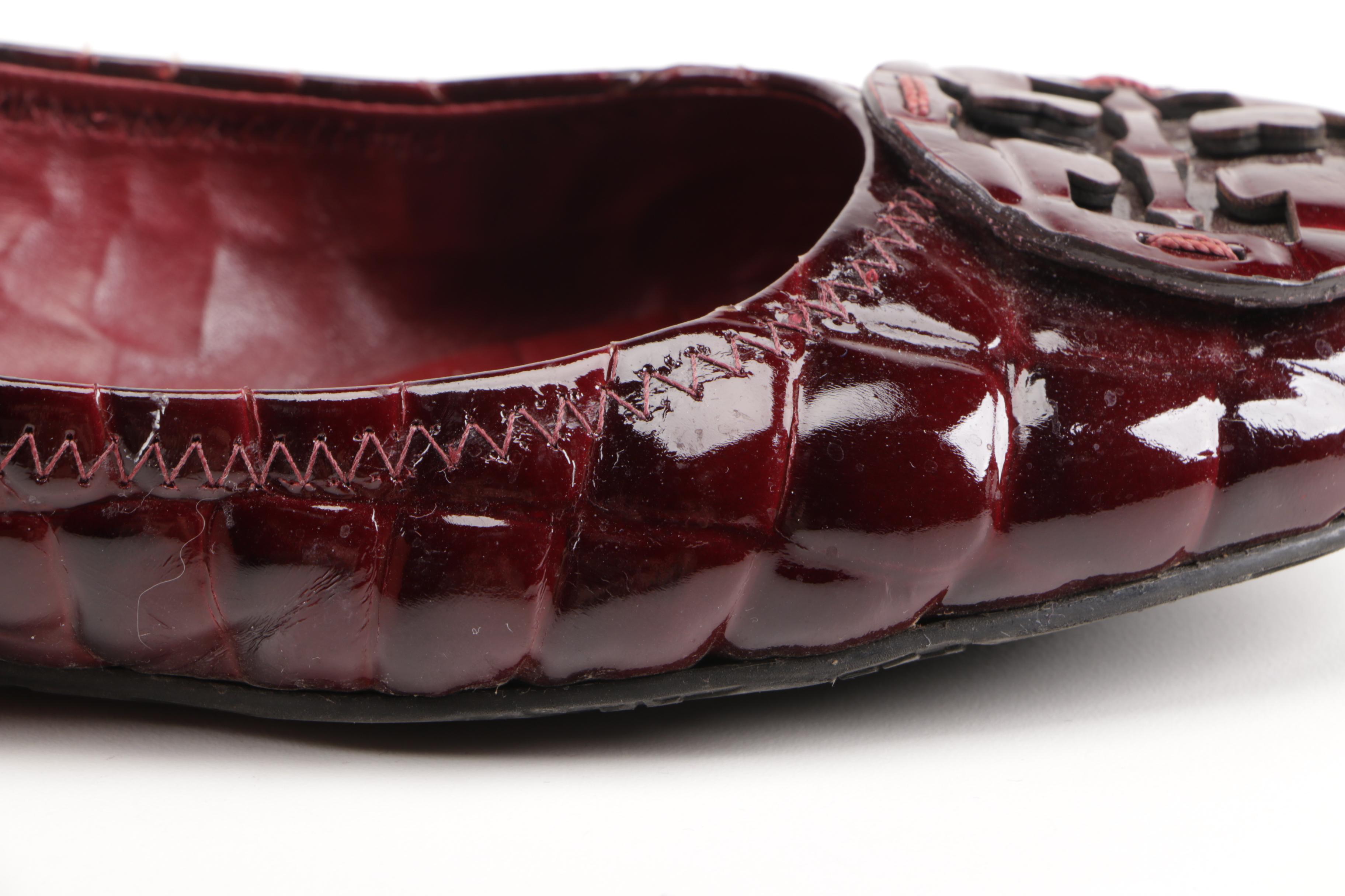 Tory Burch Red Embossed Leather Flats