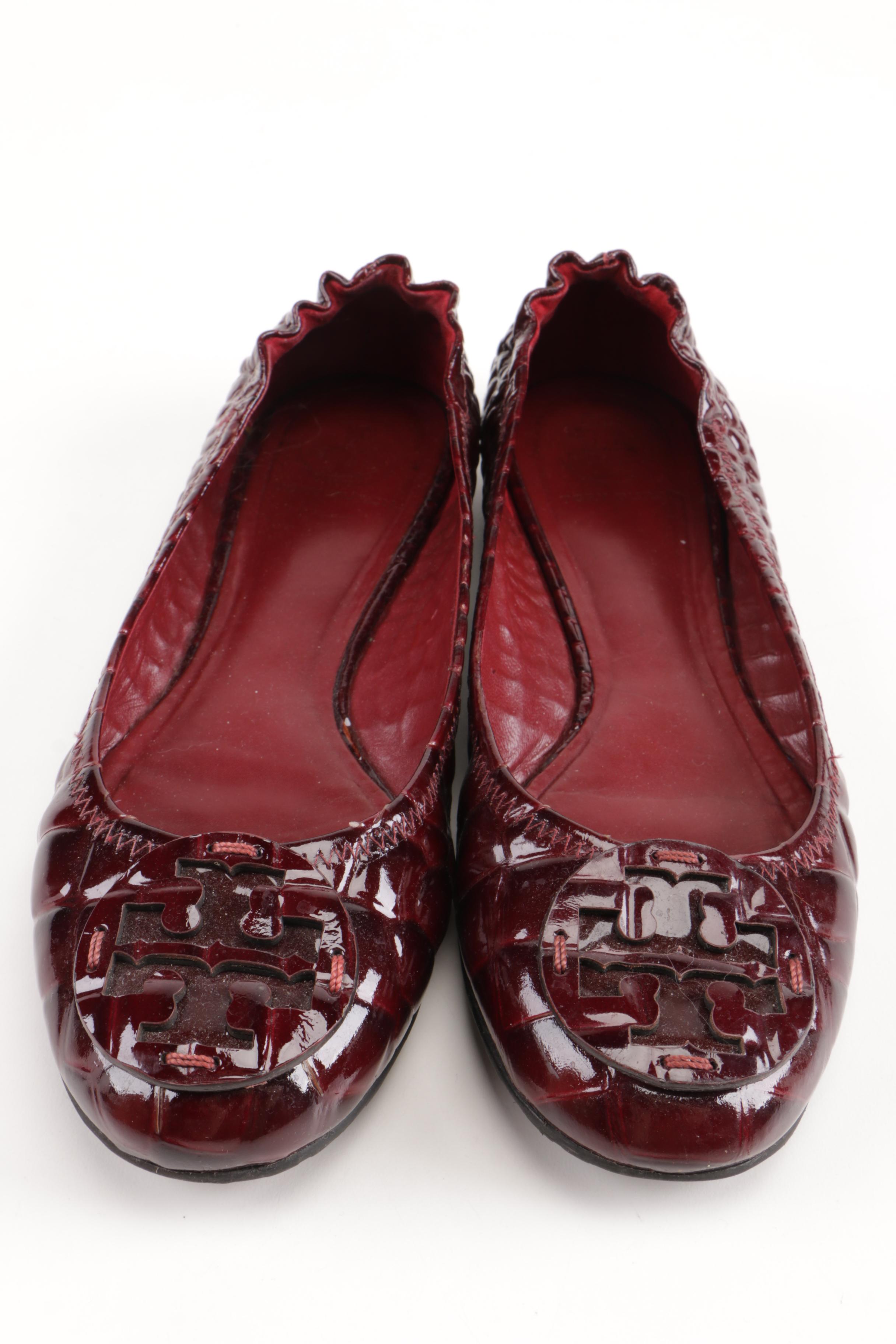 Tory Burch Red Embossed Leather Flats