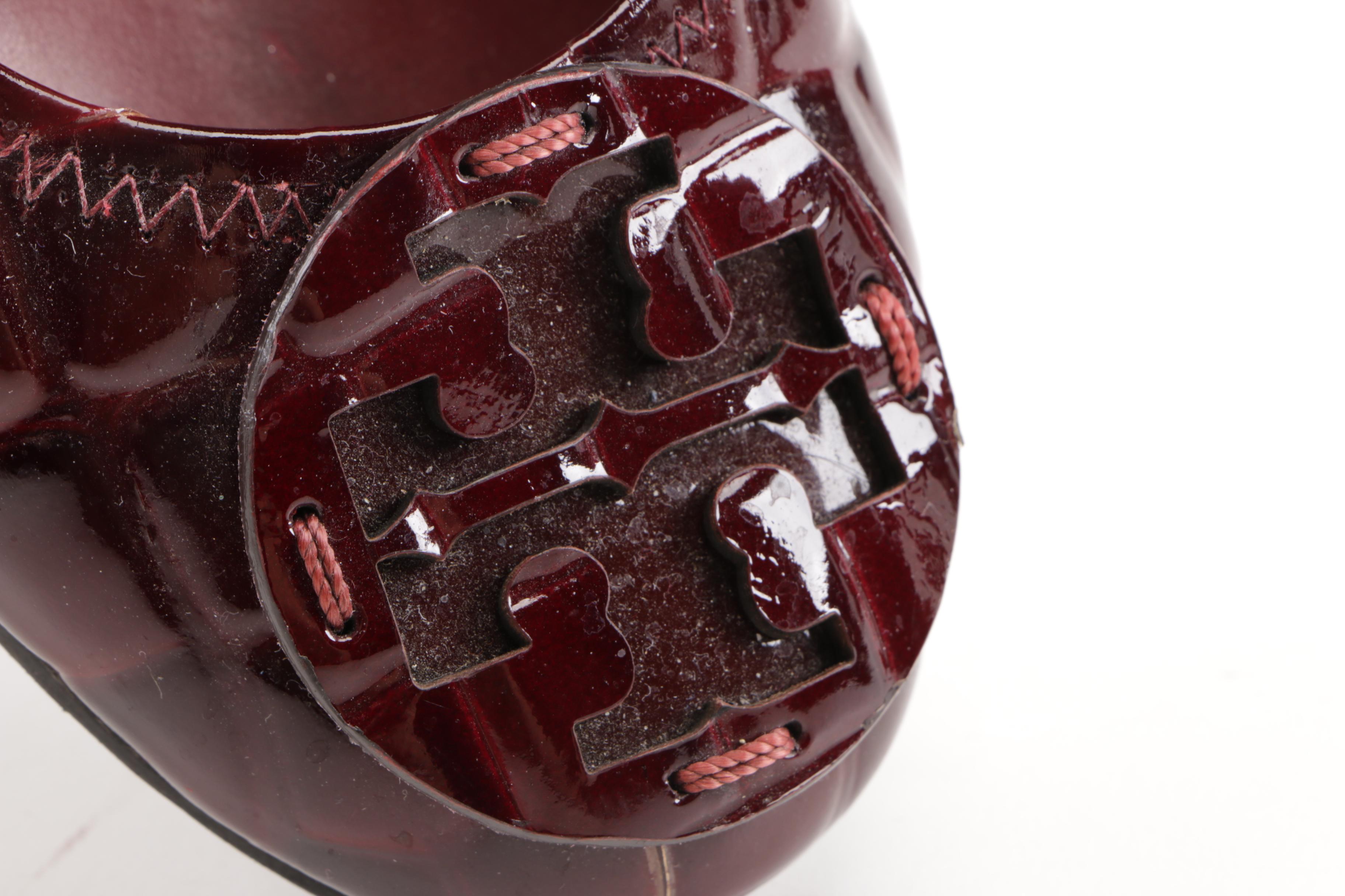 Tory Burch Red Embossed Leather Flats