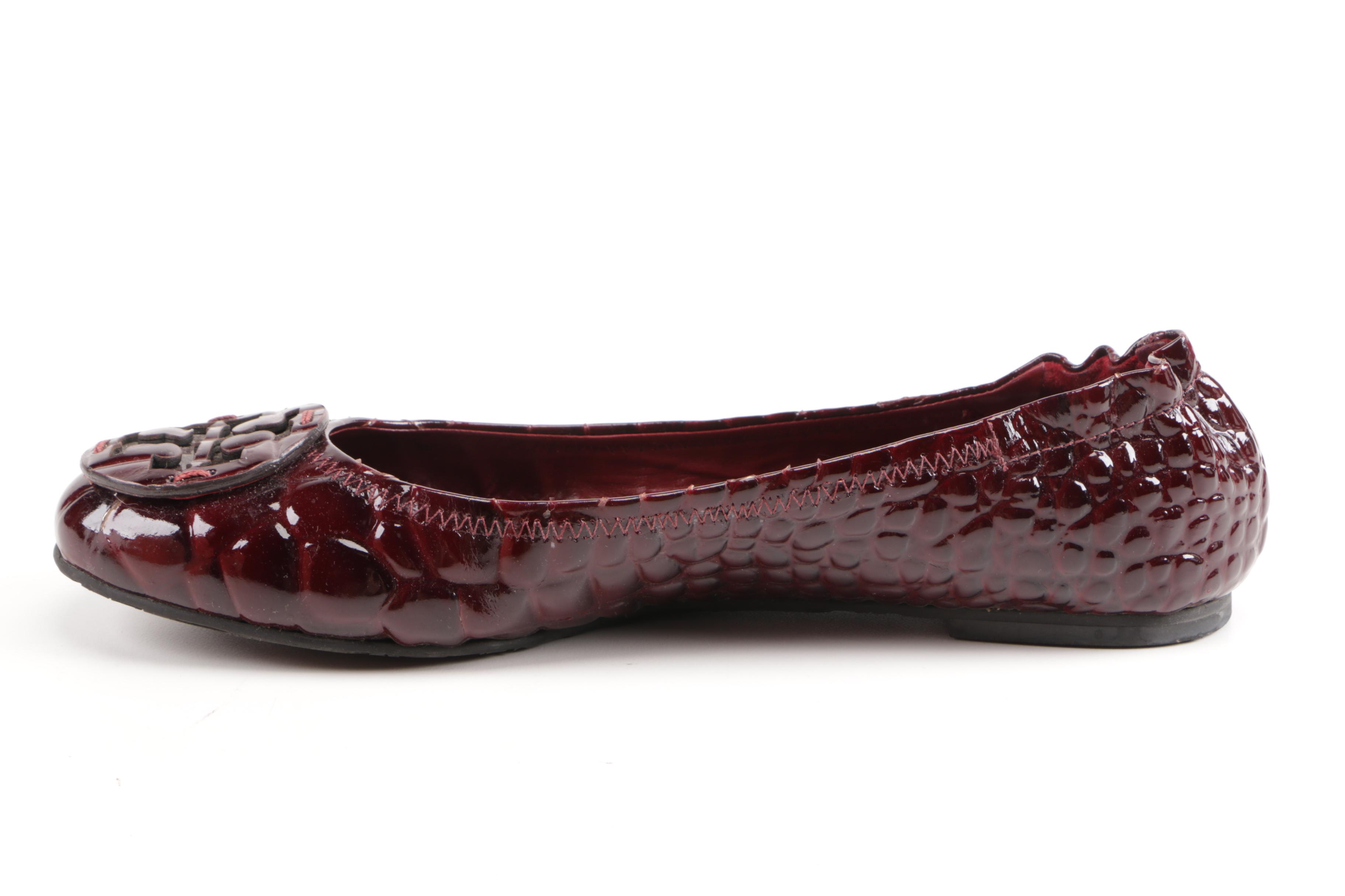 Tory Burch Red Embossed Leather Flats