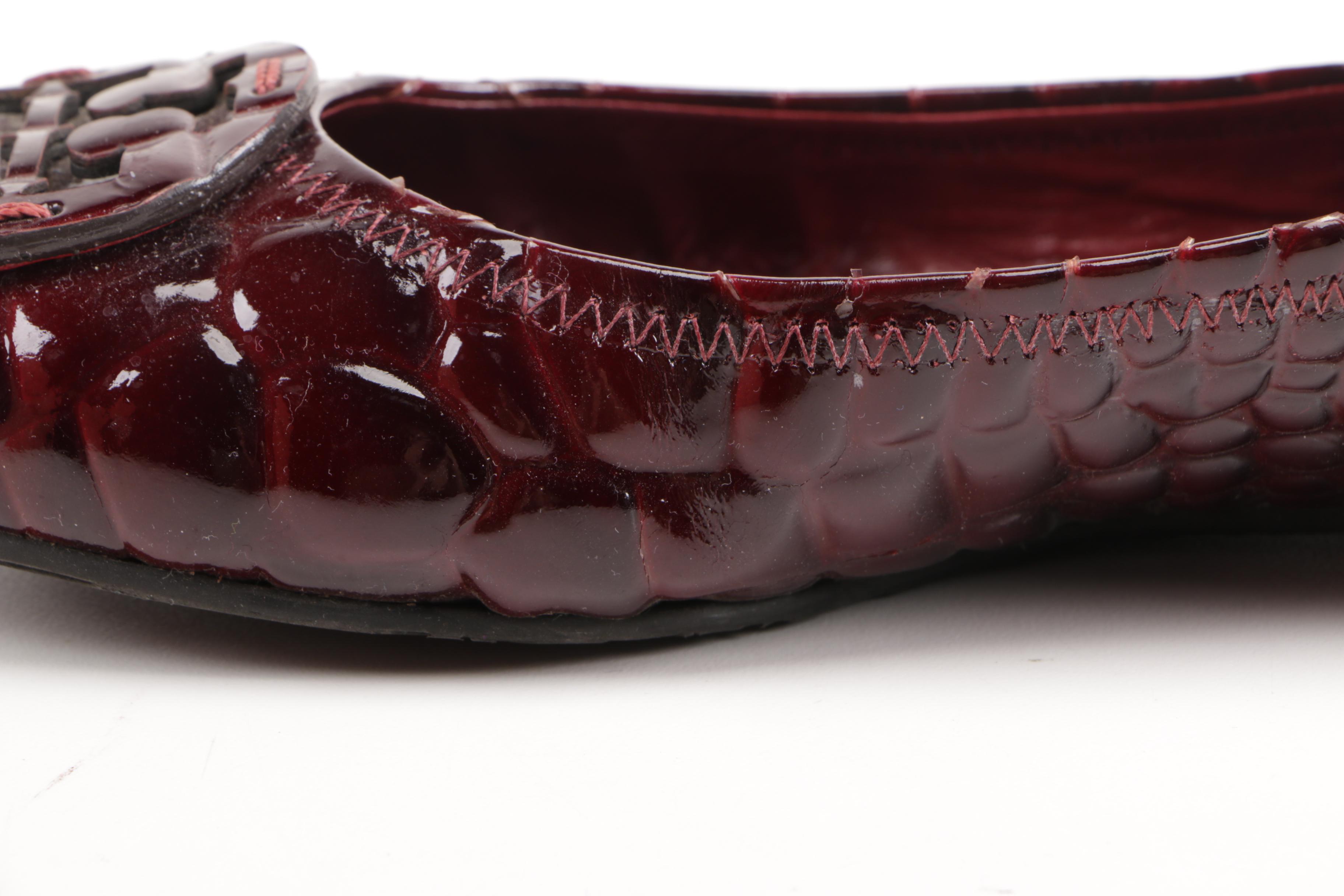 Tory Burch Red Embossed Leather Flats