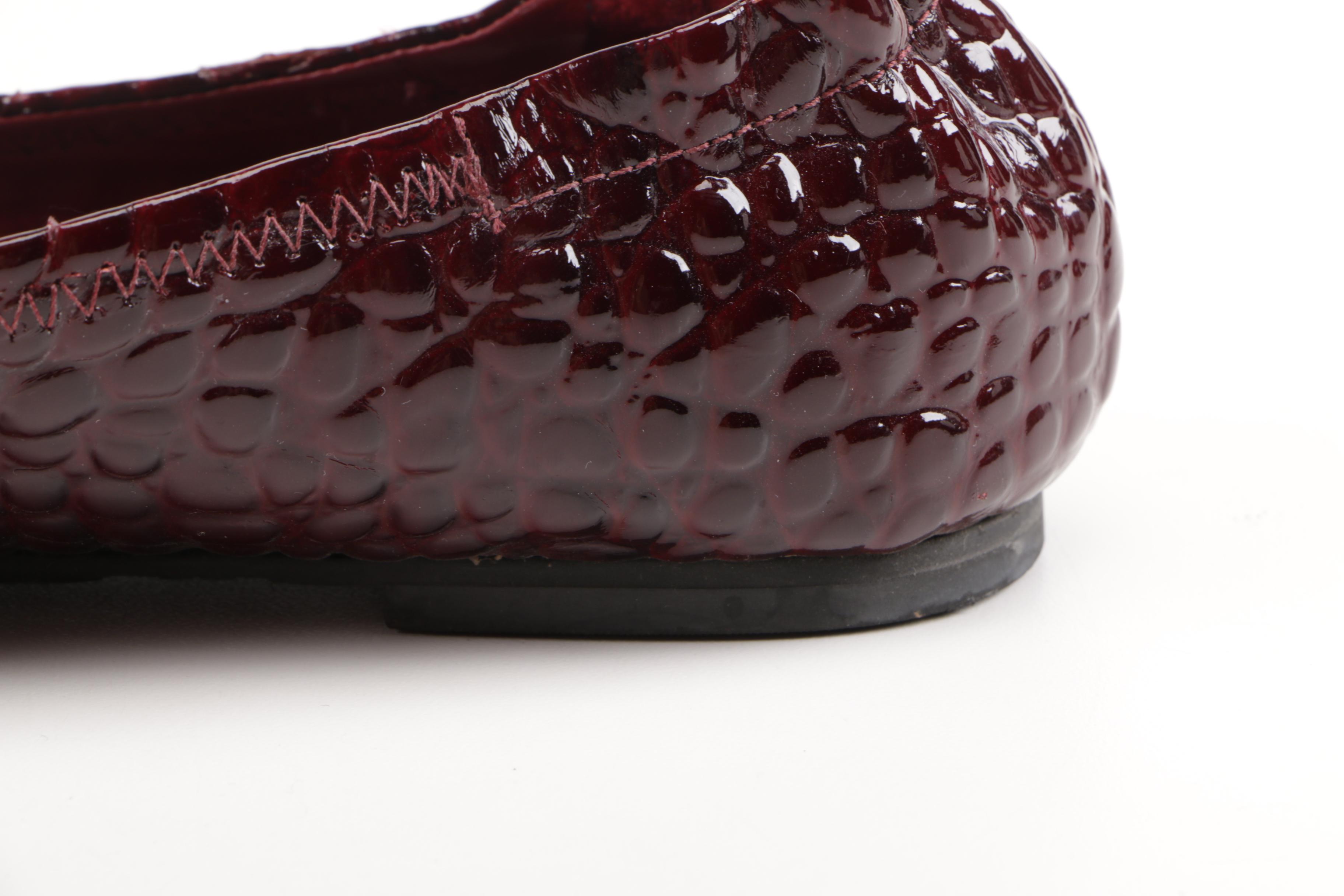 Tory Burch Red Embossed Leather Flats