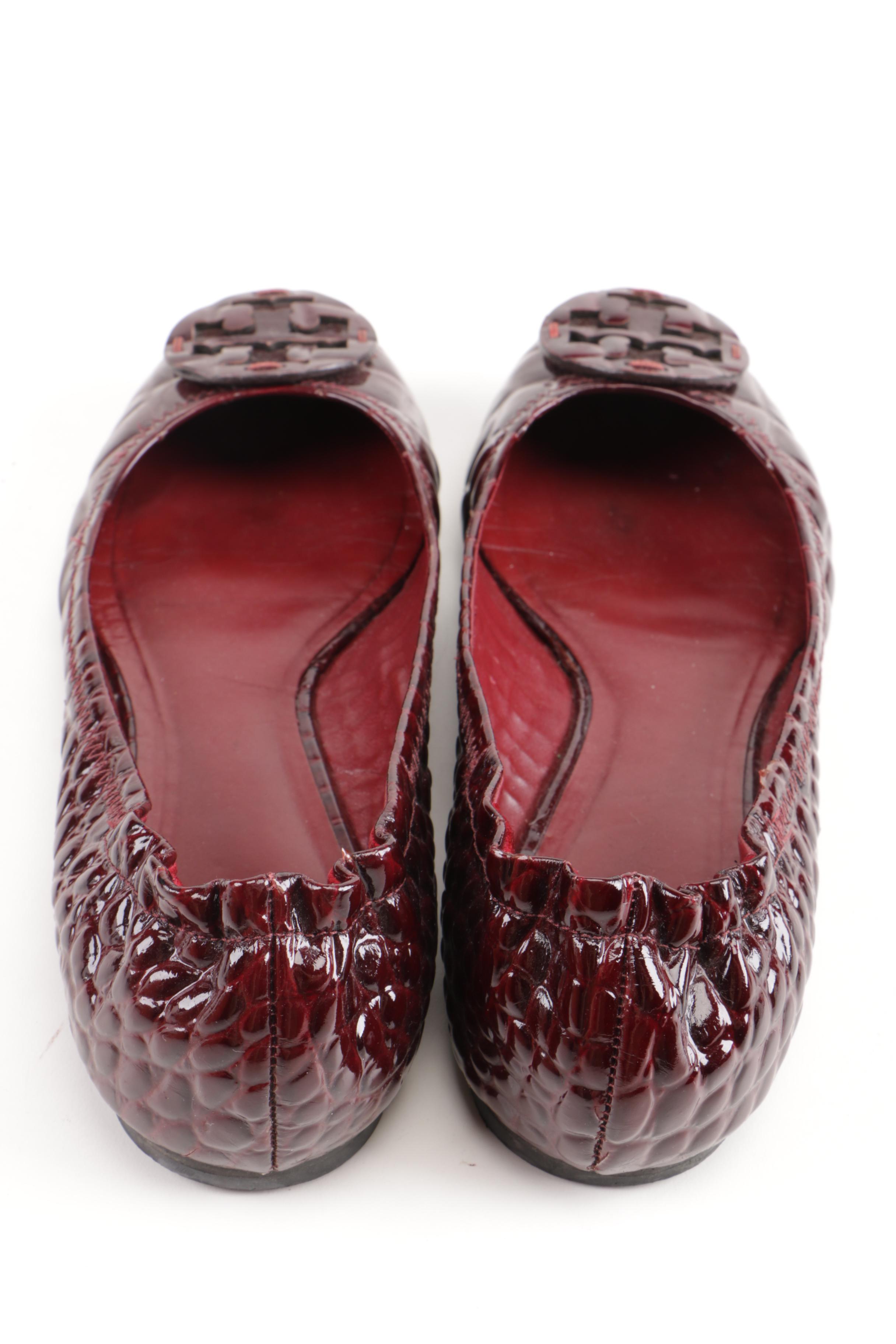 Tory Burch Red Embossed Leather Flats