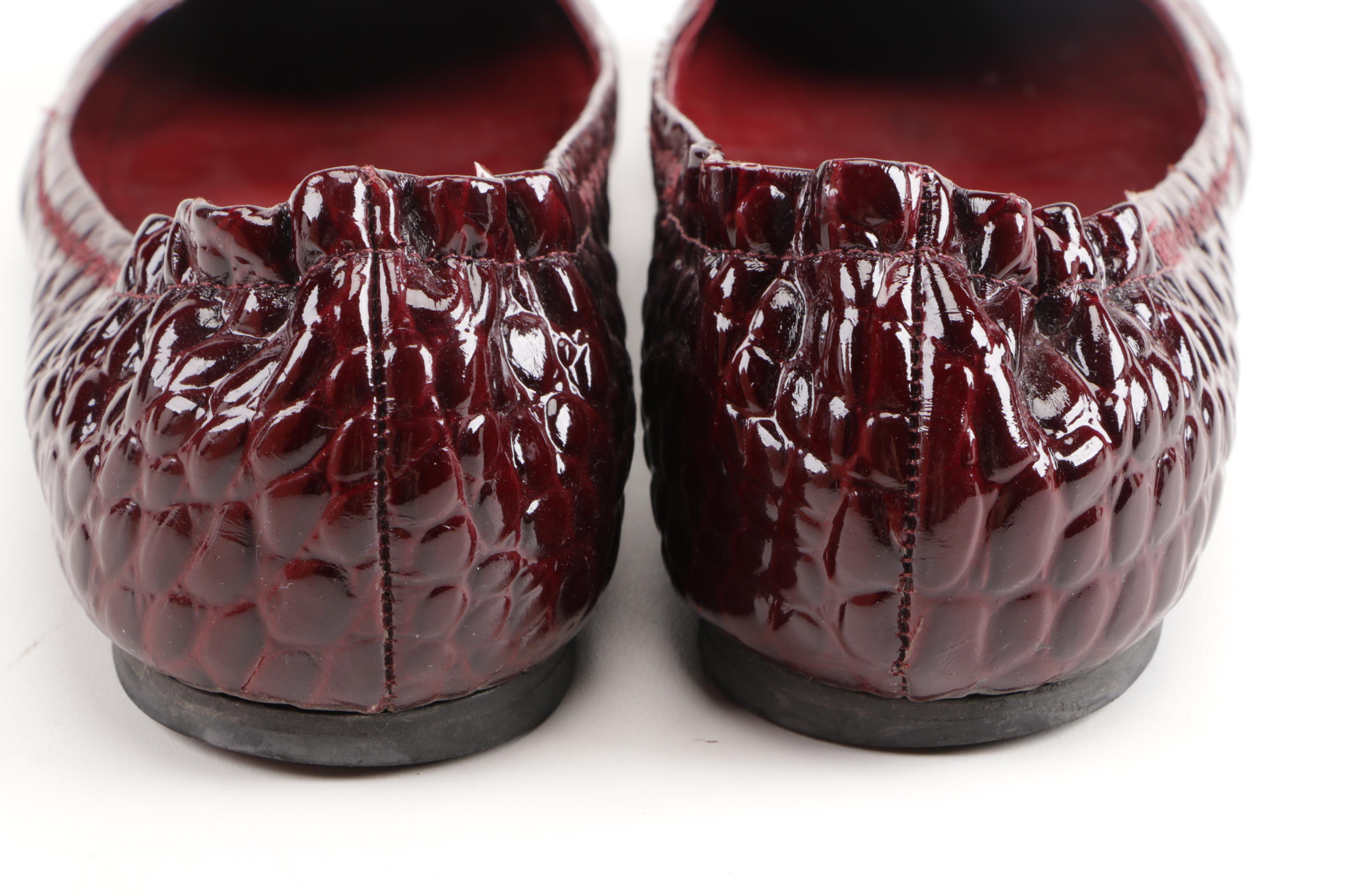 Tory Burch Red Embossed Leather Flats