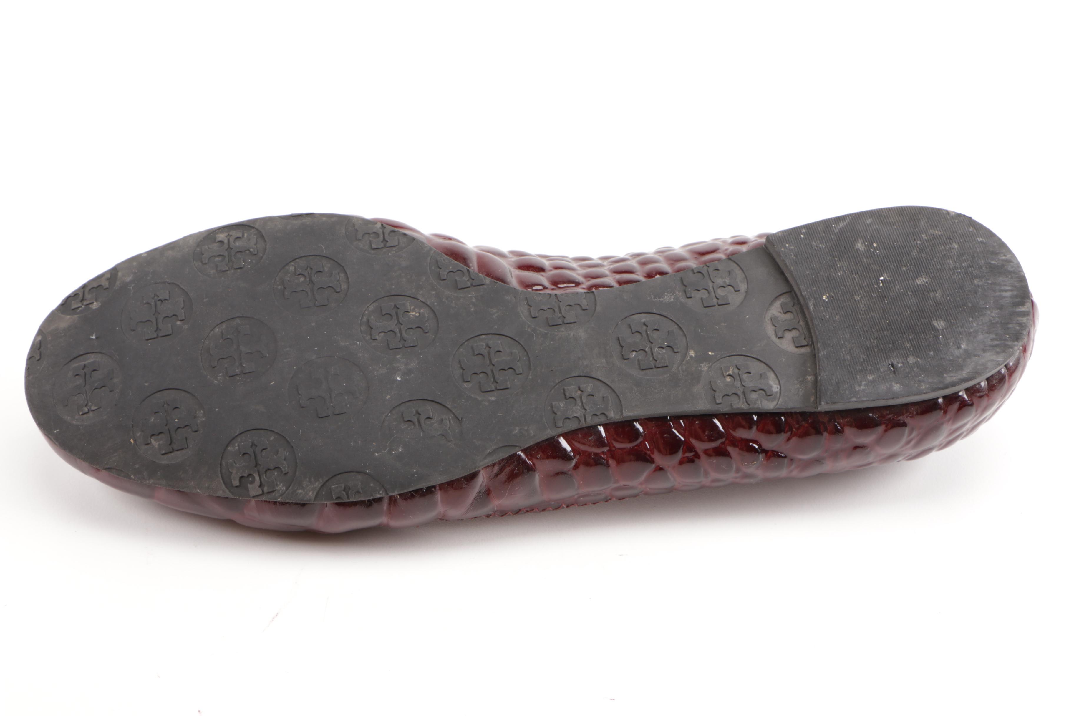 Tory Burch Red Embossed Leather Flats