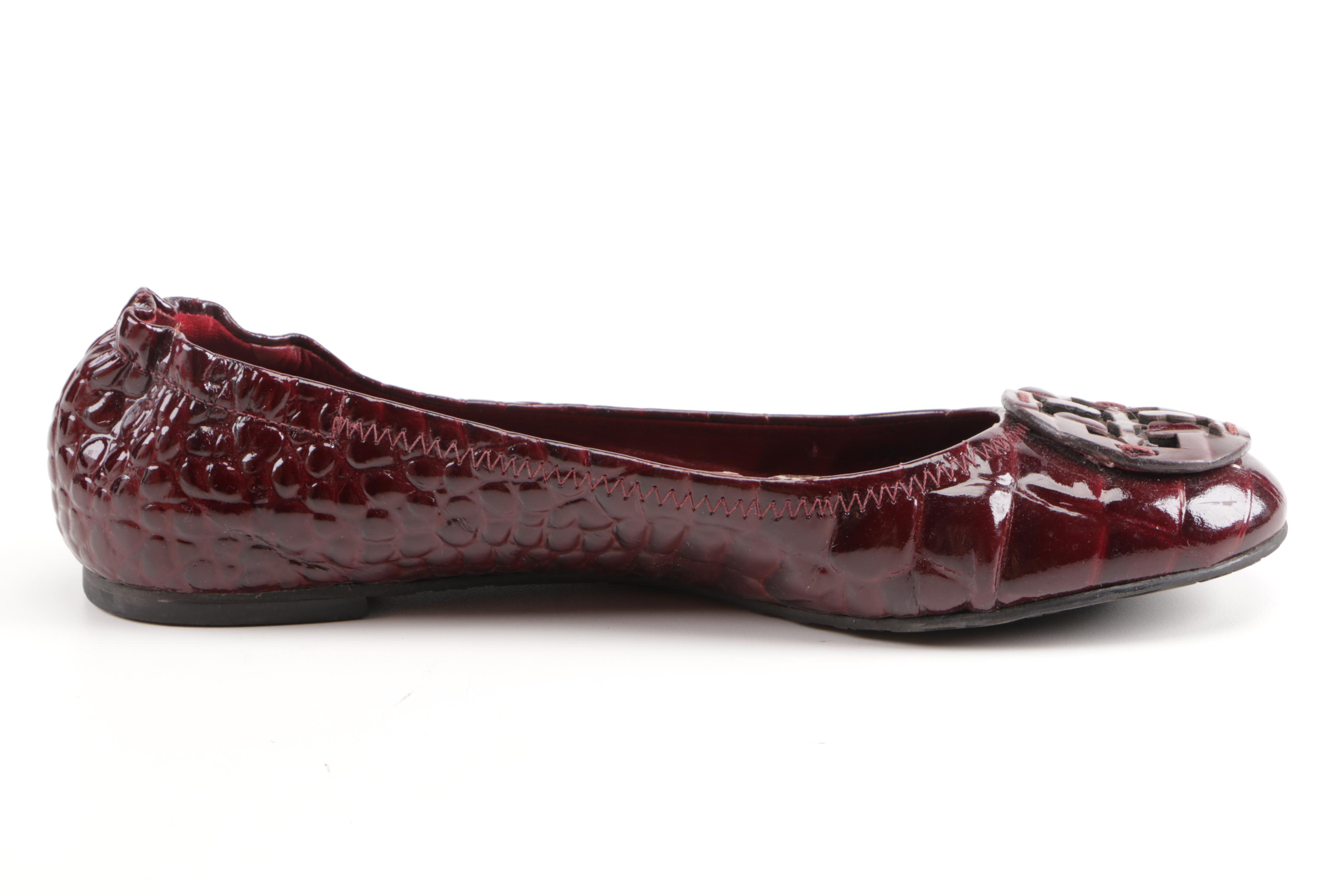 Tory Burch Red Embossed Leather Flats