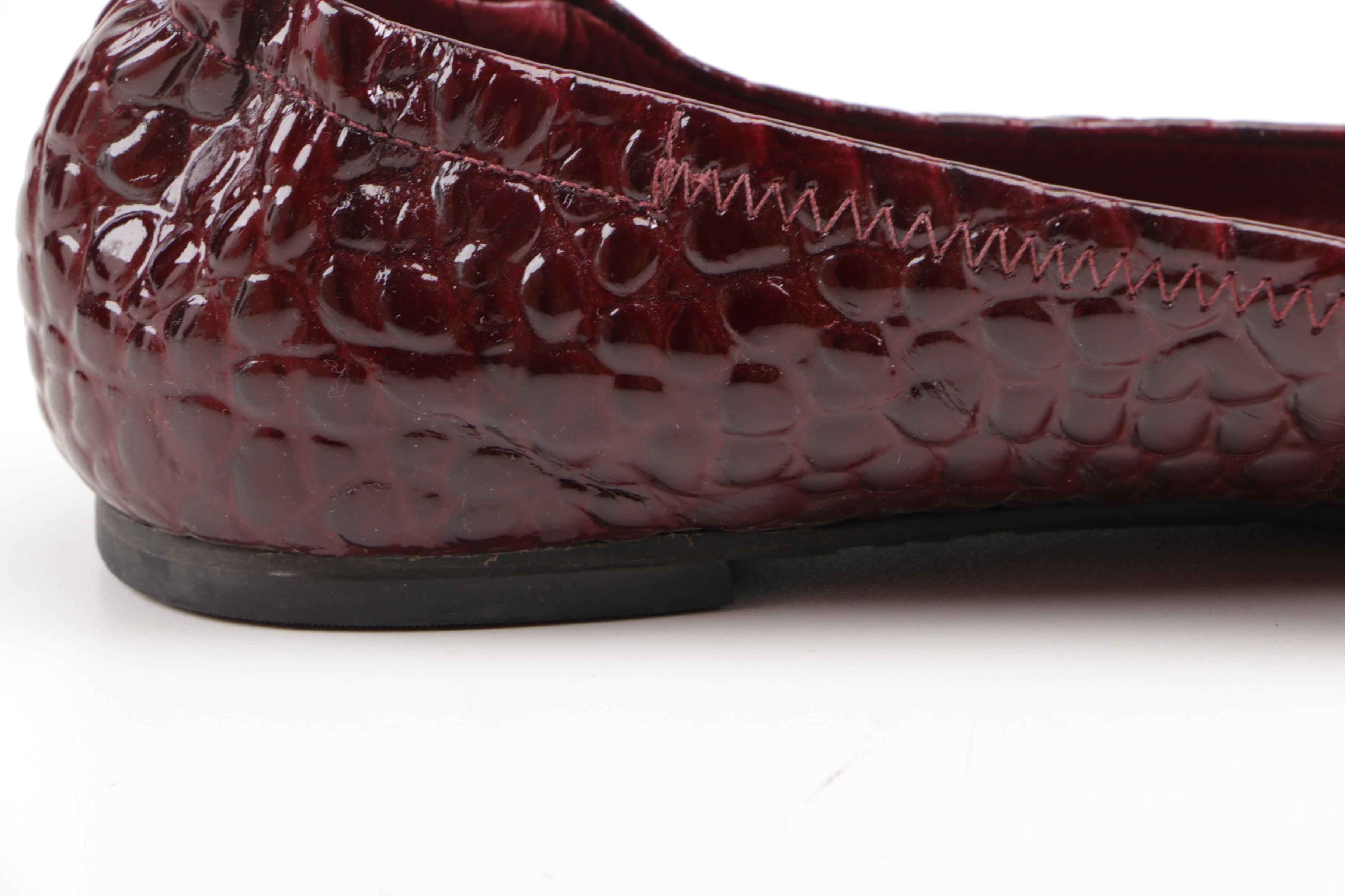 Tory Burch Red Embossed Leather Flats