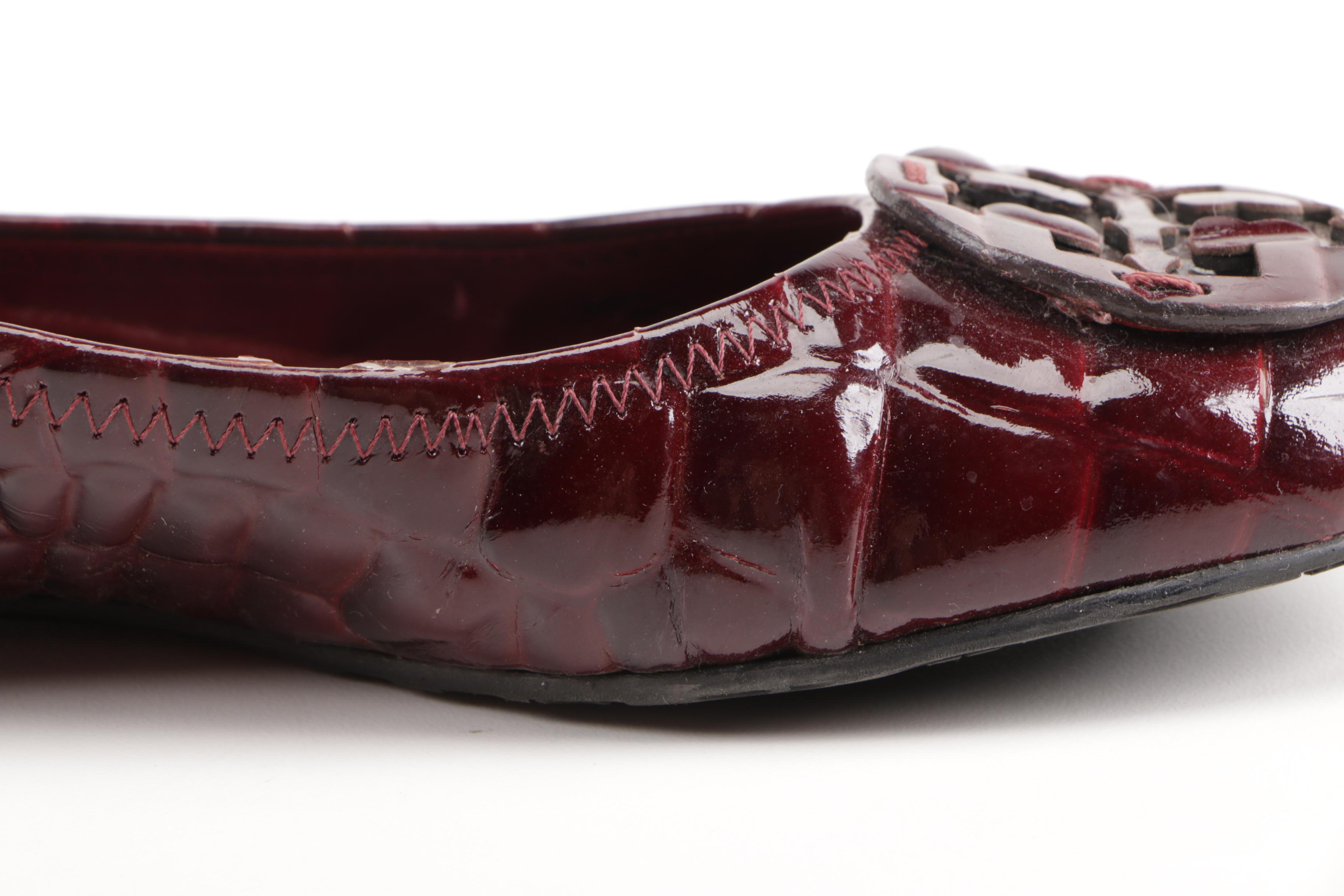 Tory Burch Red Embossed Leather Flats