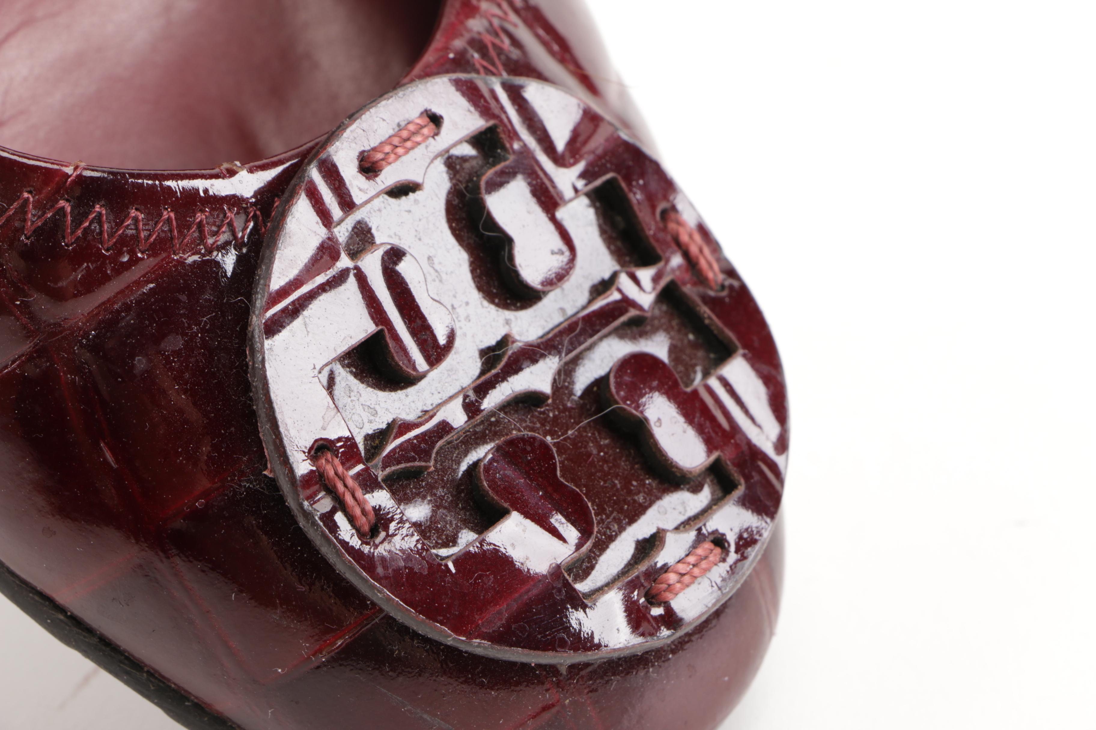 Tory Burch Red Embossed Leather Flats