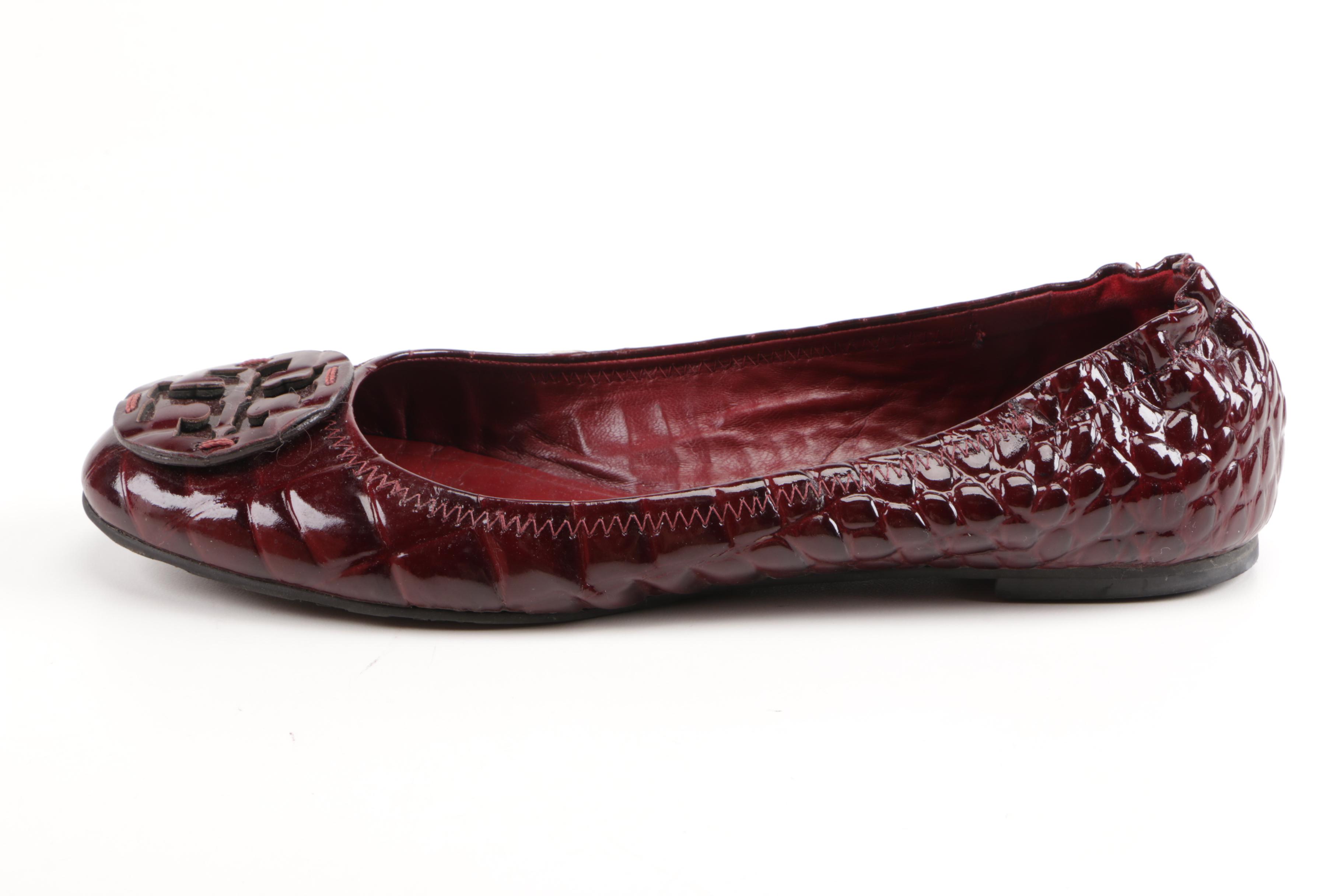 Tory Burch Red Embossed Leather Flats