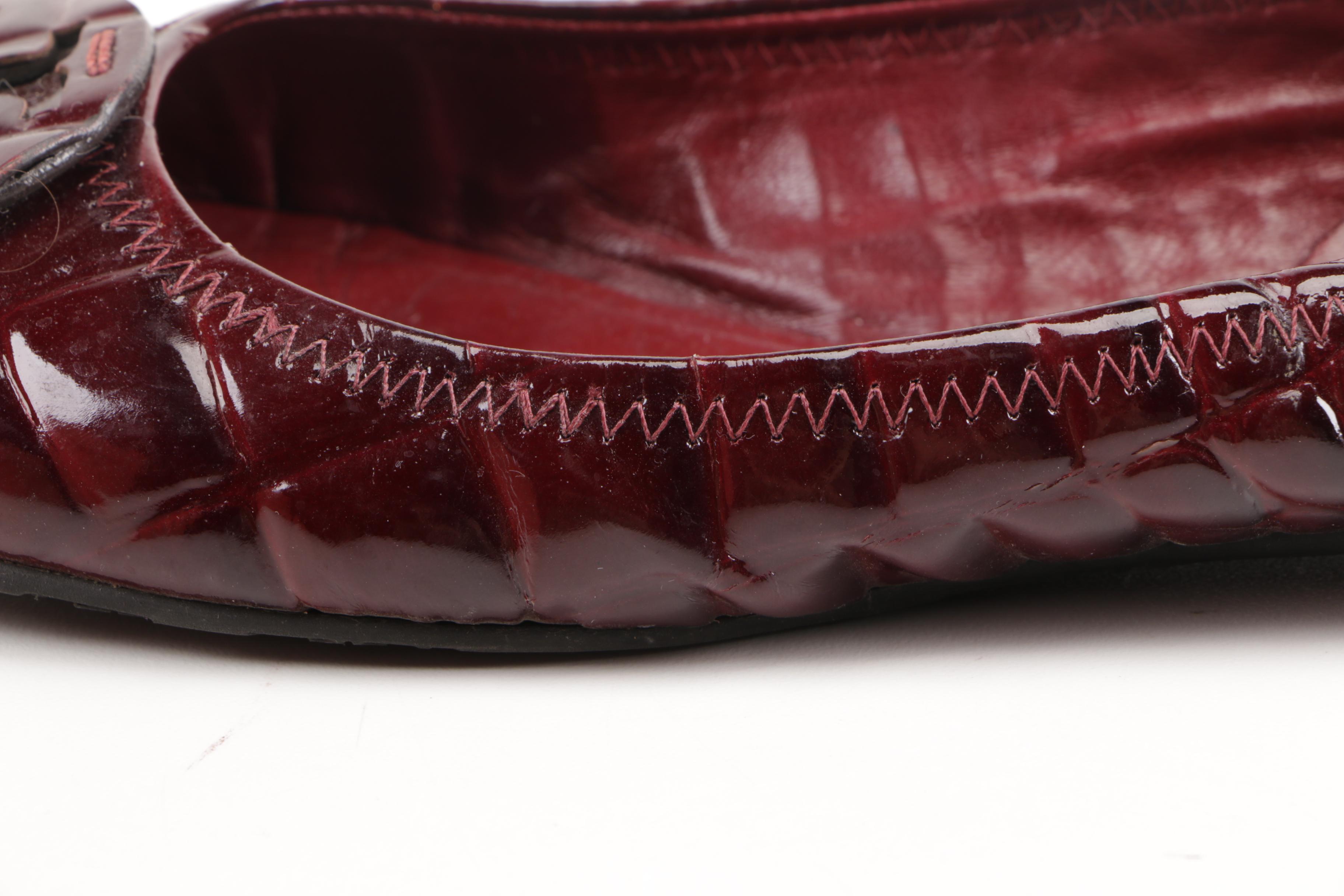Tory Burch Red Embossed Leather Flats