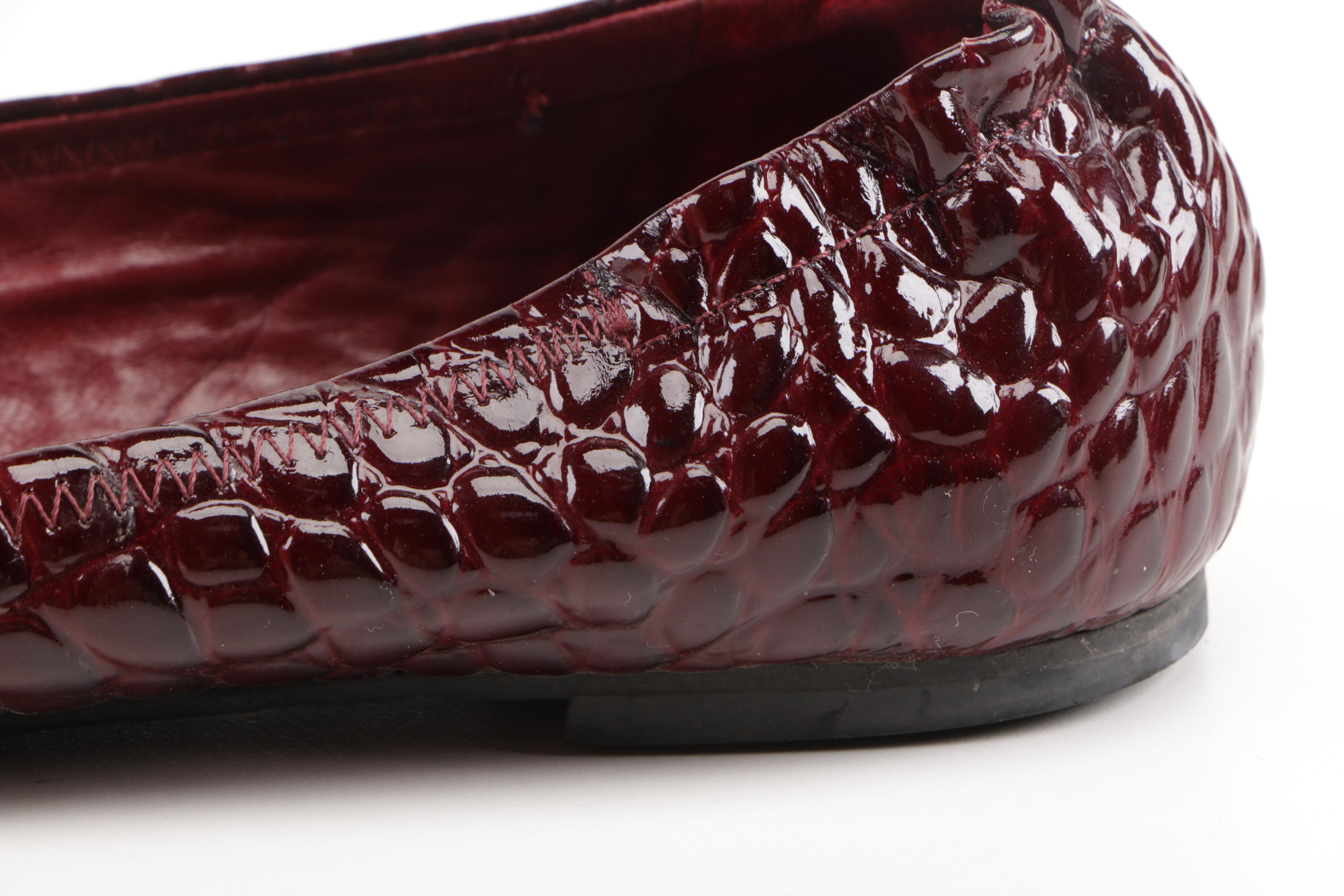 Tory Burch Red Embossed Leather Flats