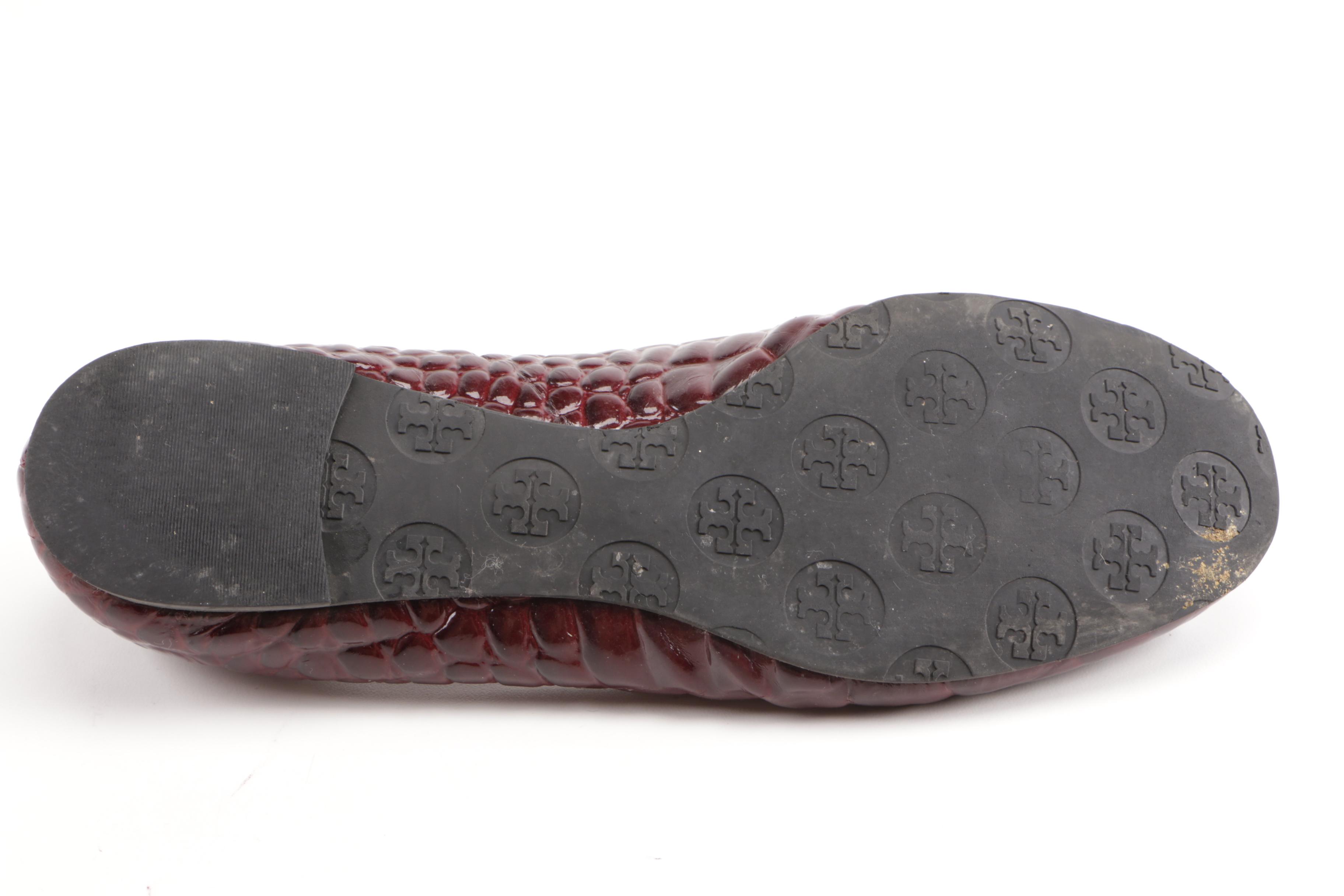 Tory Burch Red Embossed Leather Flats