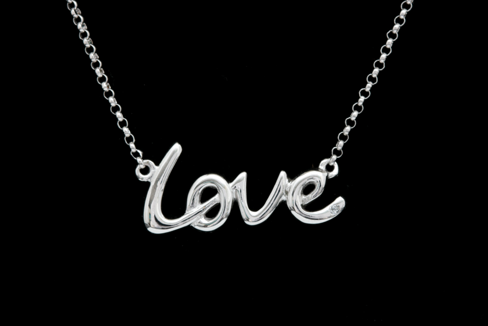 Sterling Silver and Diamond "Love" Necklace