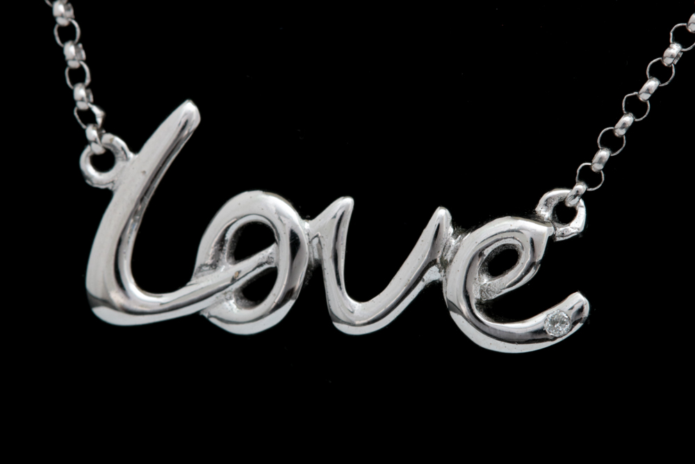 Sterling Silver and Diamond "Love" Necklace