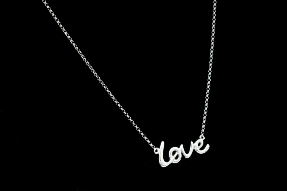 Sterling Silver and Diamond "Love" Necklace