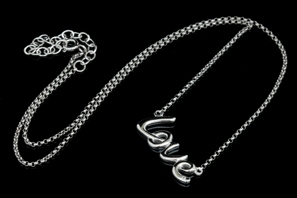 Sterling Silver and Diamond "Love" Necklace
