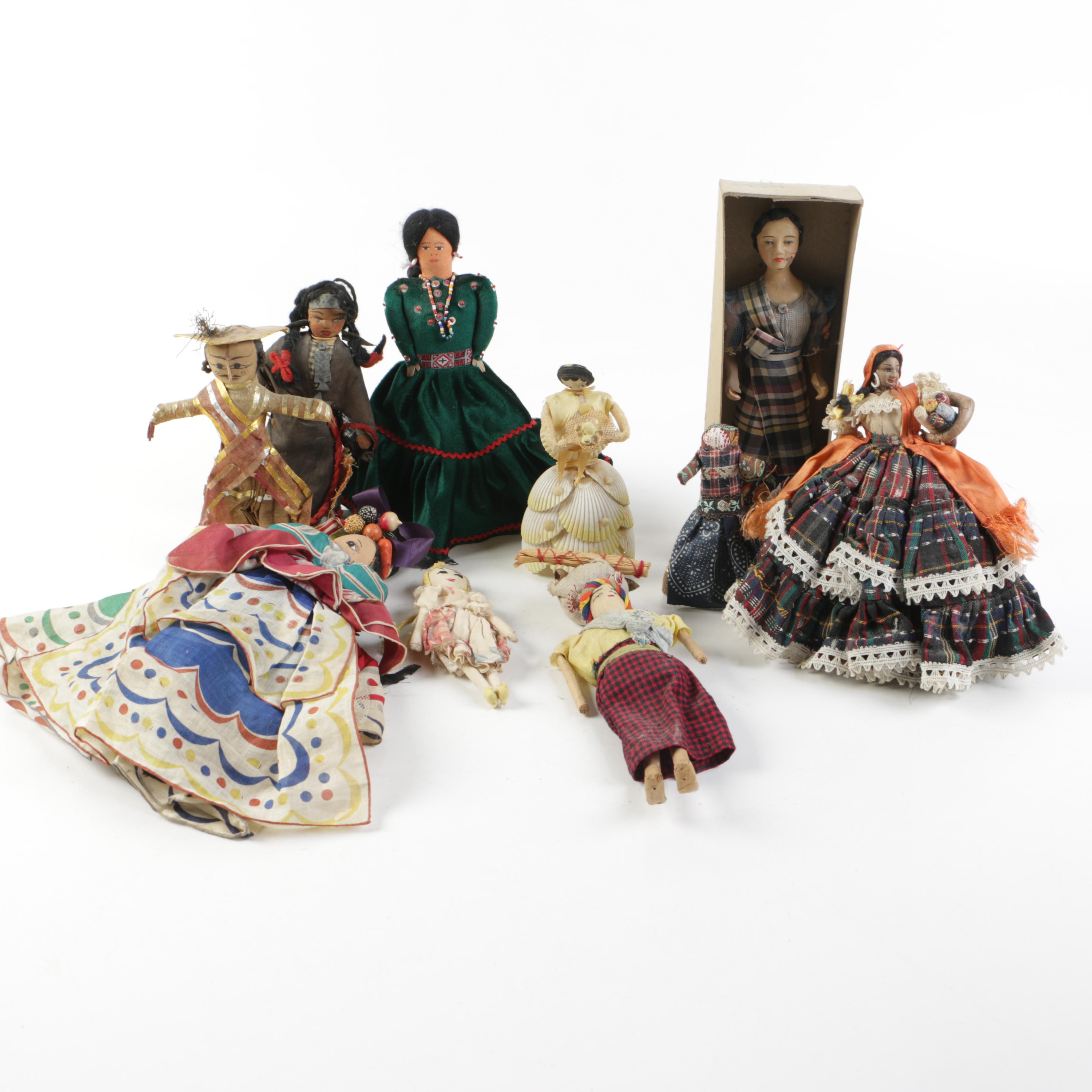 Ethnographic Styled Cloth and Wood Dolls