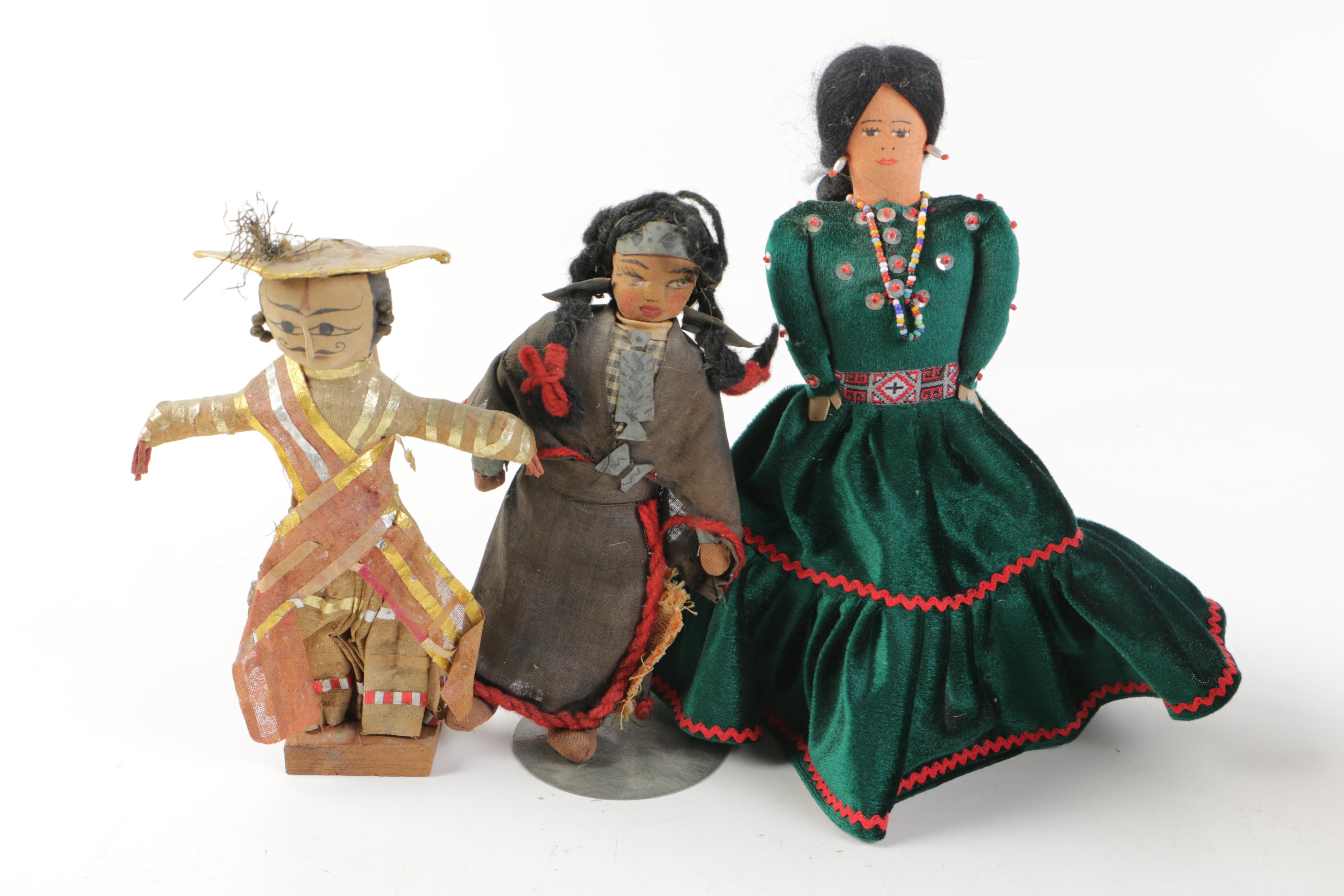 Ethnographic Styled Cloth and Wood Dolls