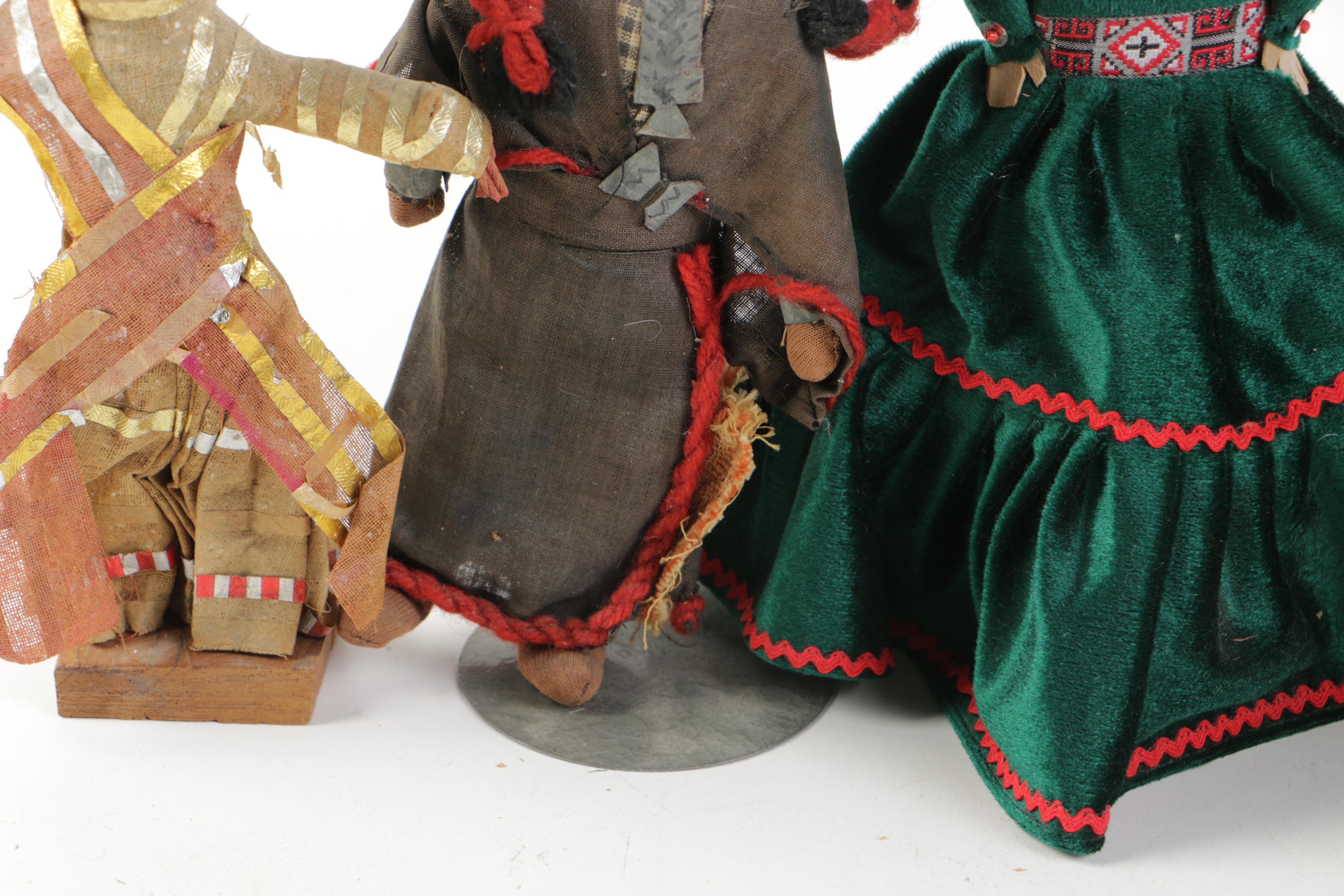 Ethnographic Styled Cloth and Wood Dolls