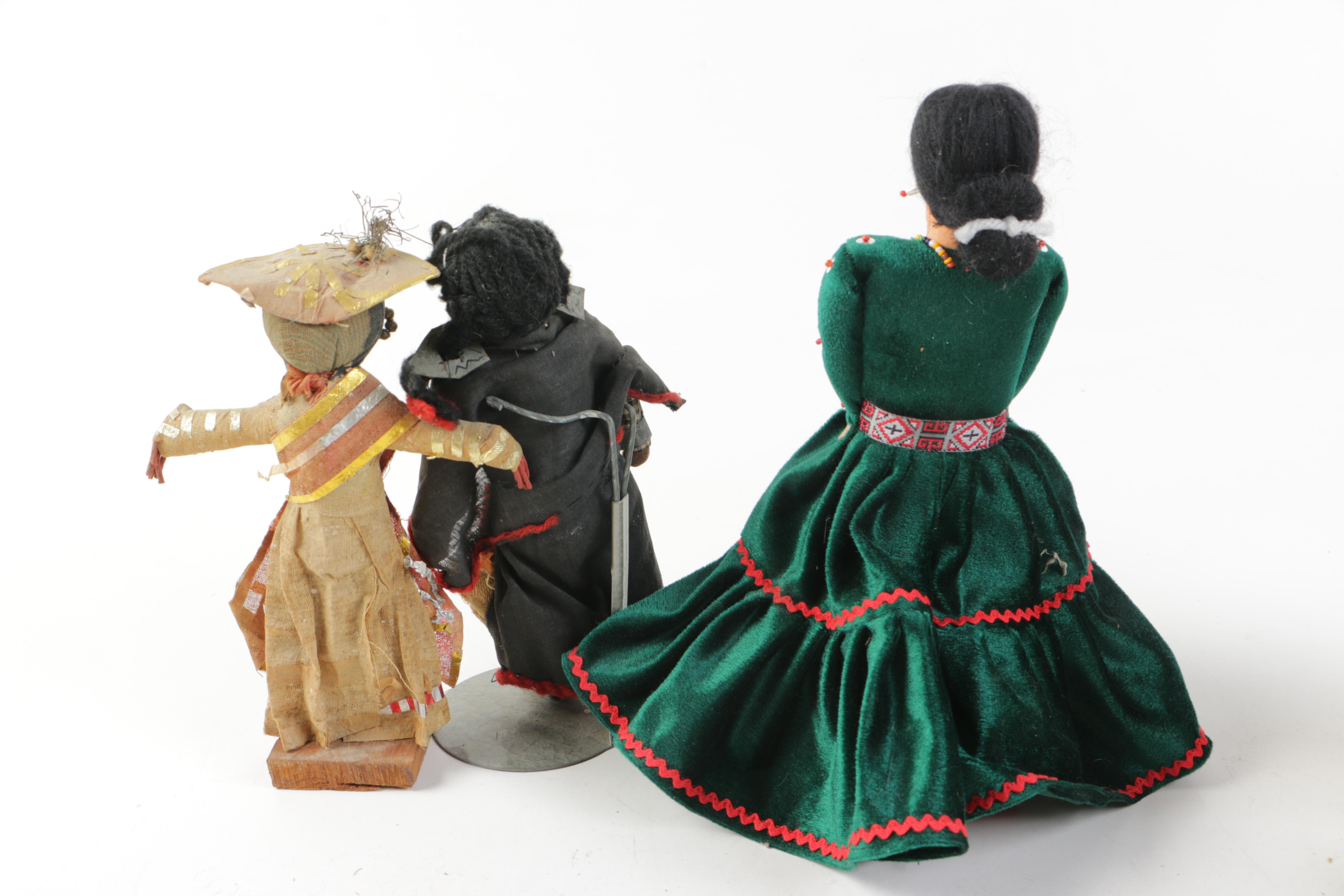 Ethnographic Styled Cloth and Wood Dolls