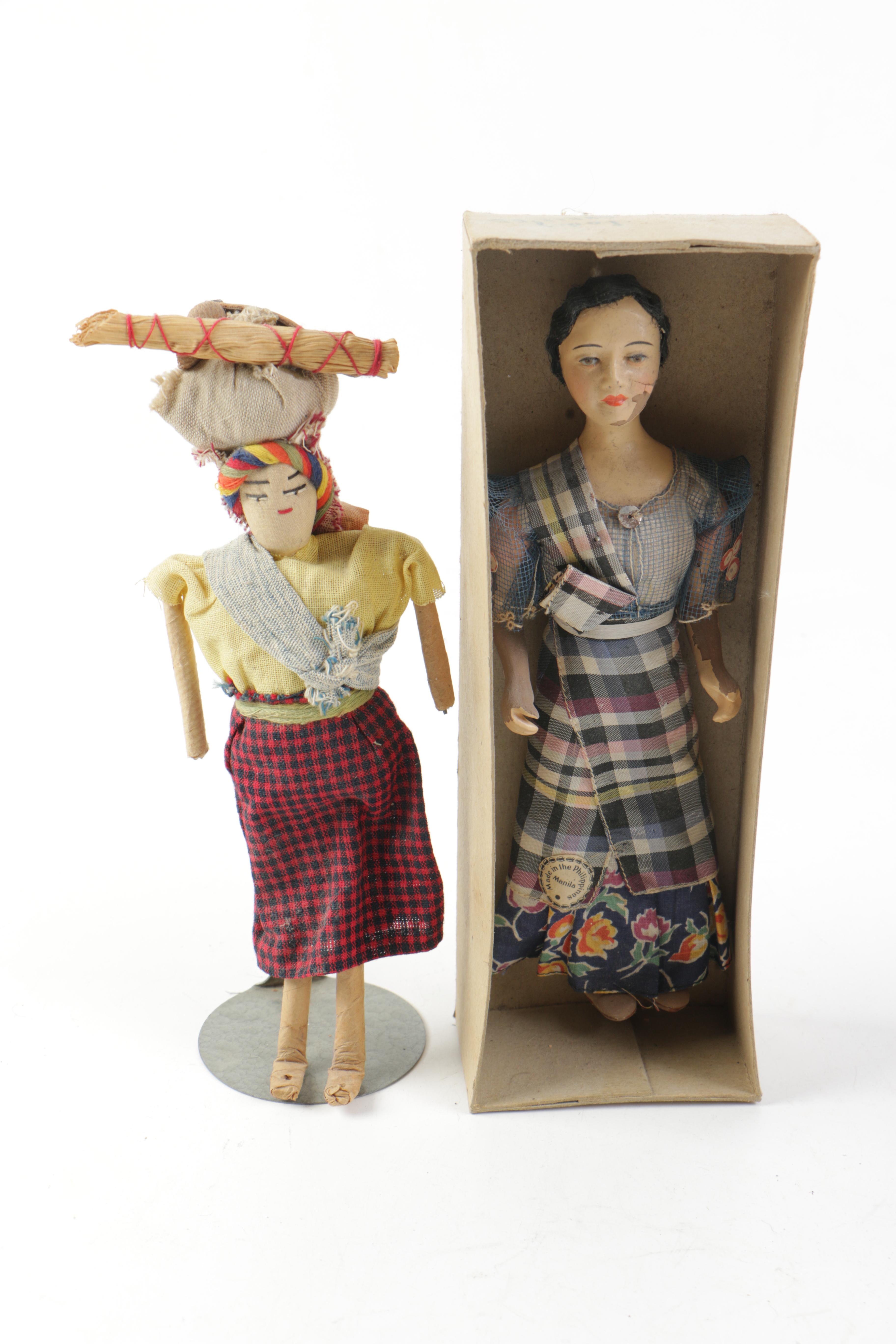 Ethnographic Styled Cloth and Wood Dolls